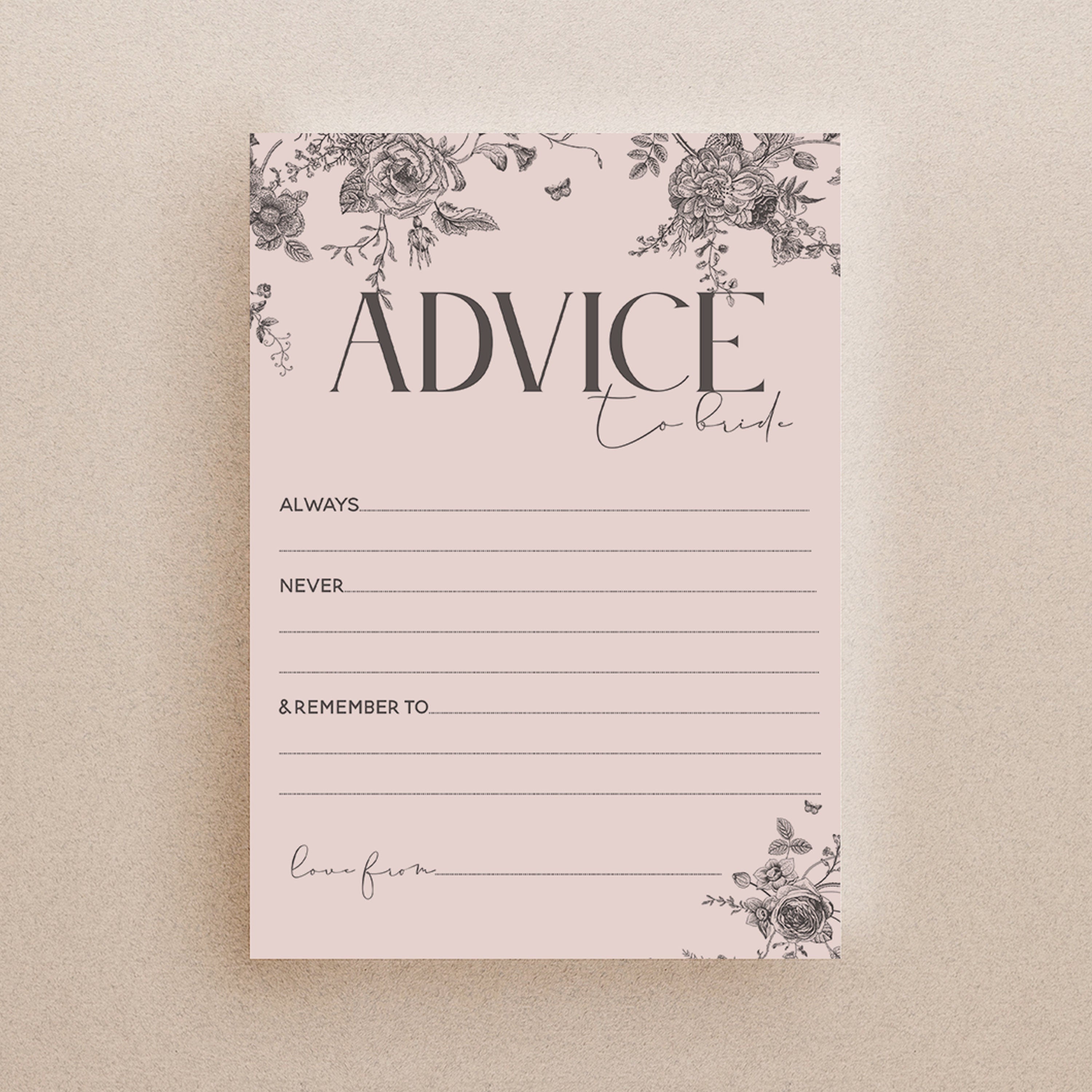 Blush Pink Floral Design Advice To The Bride Cards Blush