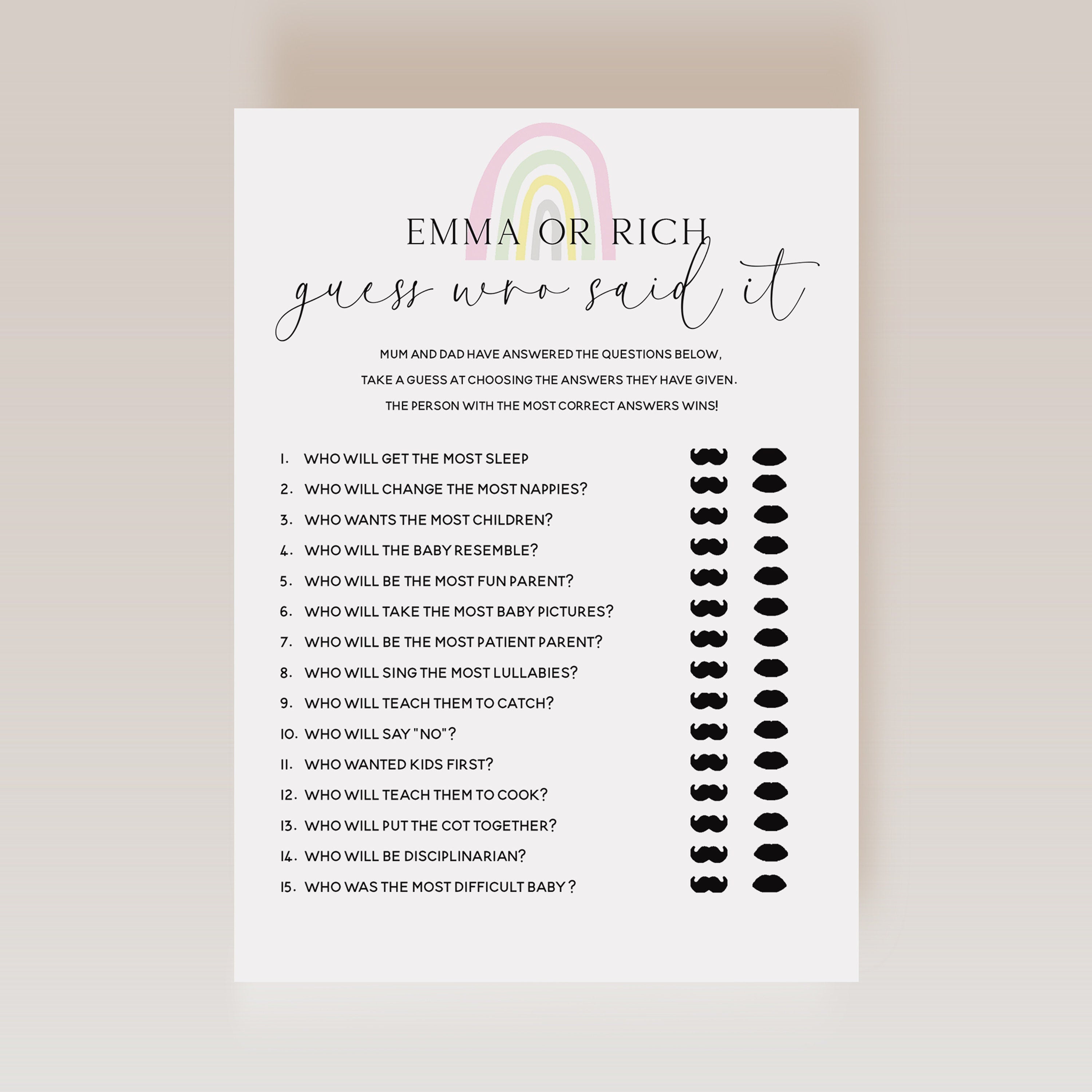 Personalised Scandi Rainbow Mummy or Daddy Game Cards