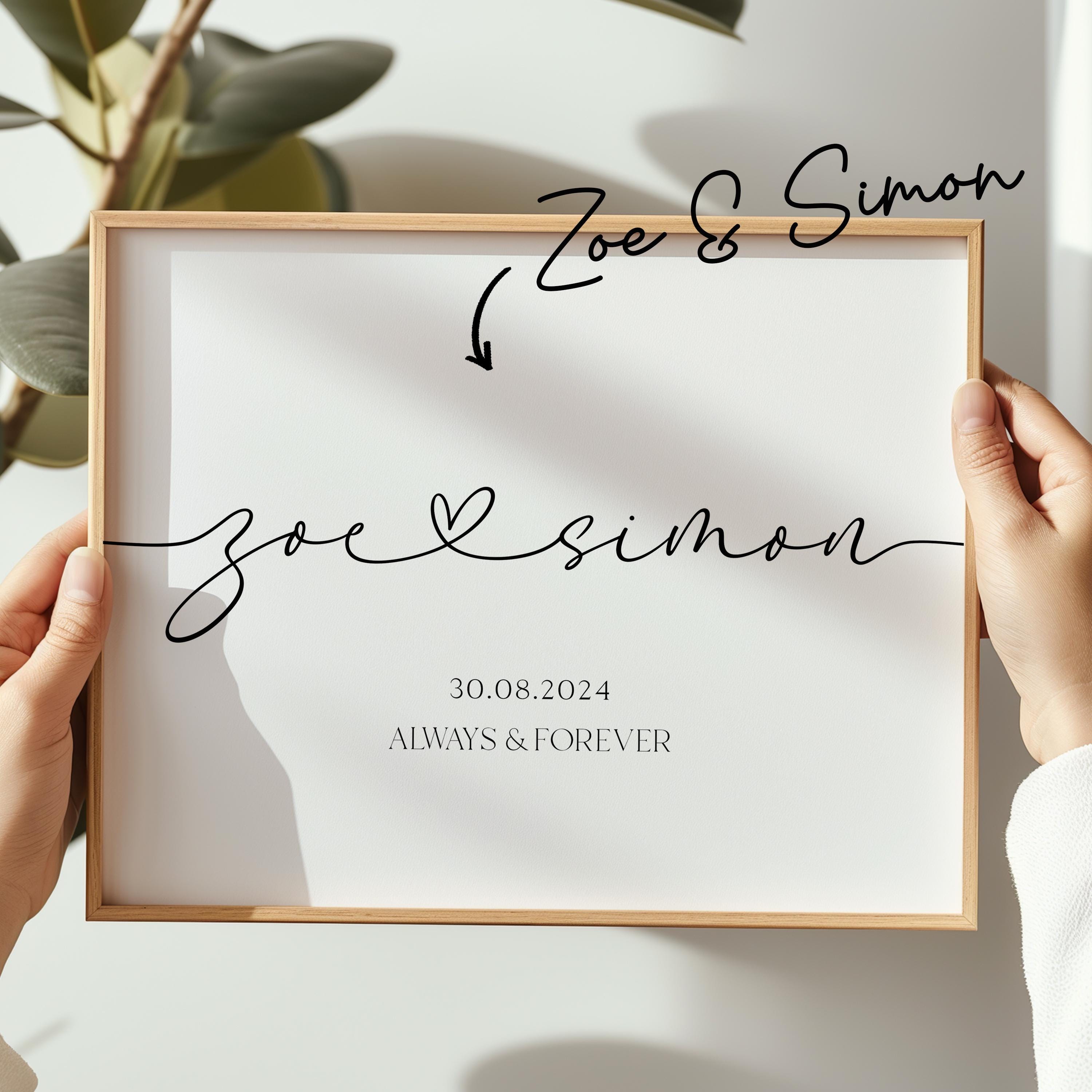 Personalised Print Cursive Script Wedding Engagement Anniversary Gift