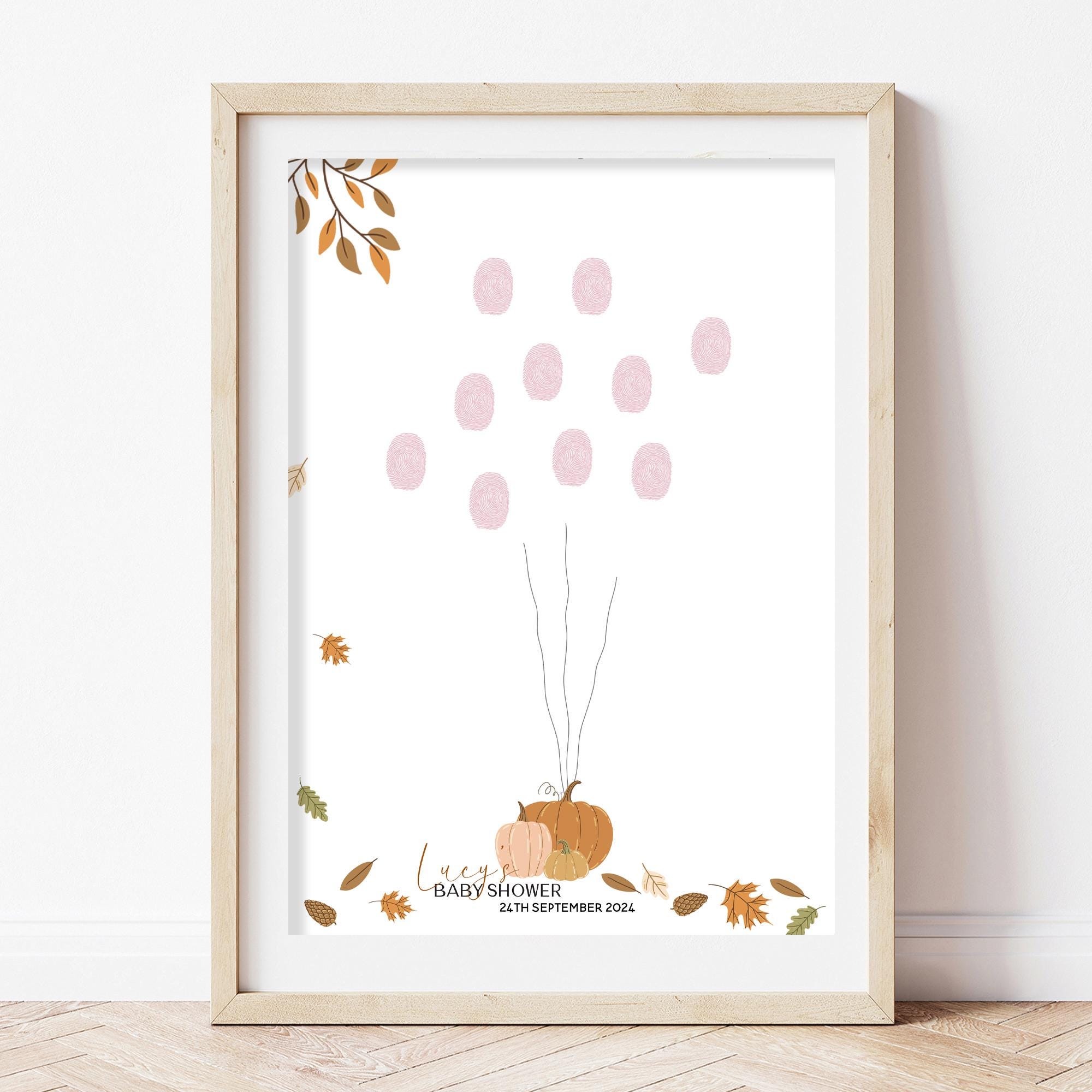 Pumpkin Autumn Fall Theme Baby Shower Fingerprint Tree