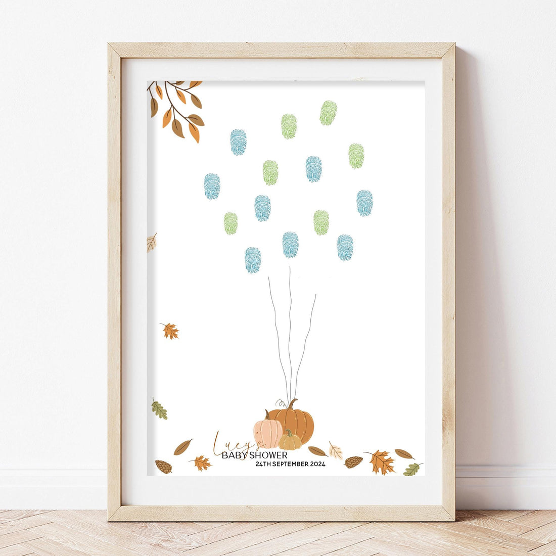Pumpkin Autumn Fall Theme Baby Shower Fingerprint Tree