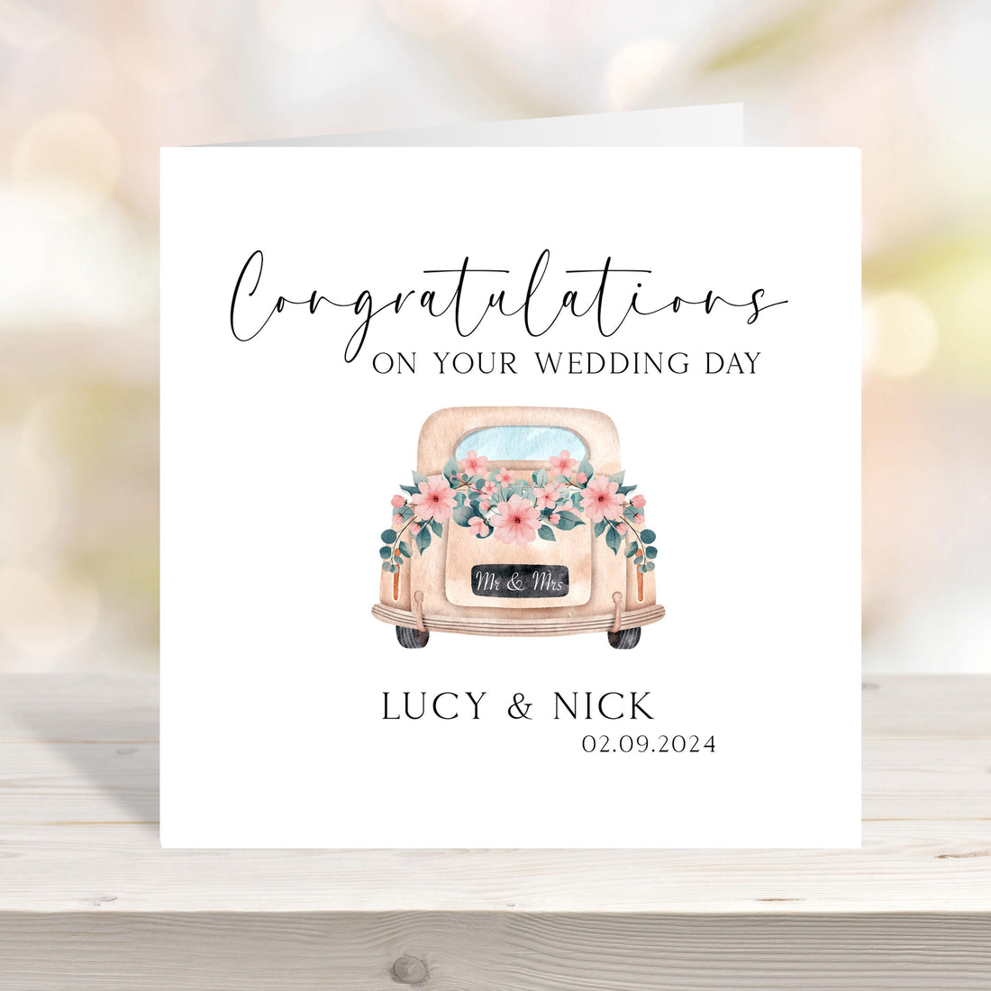 Personalised Boho Car Wedding Card