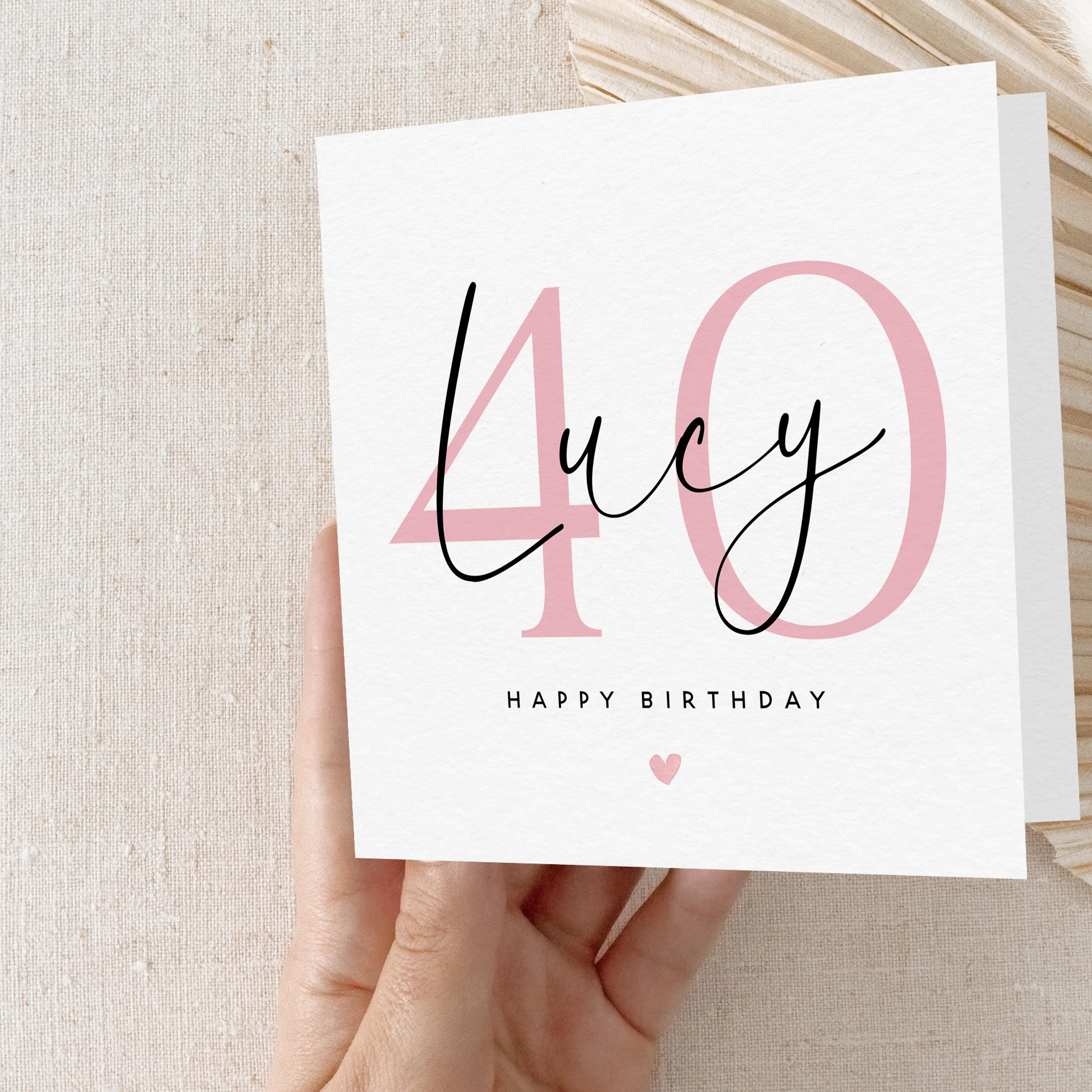 Personalised 40th Pink Script Birthday Card