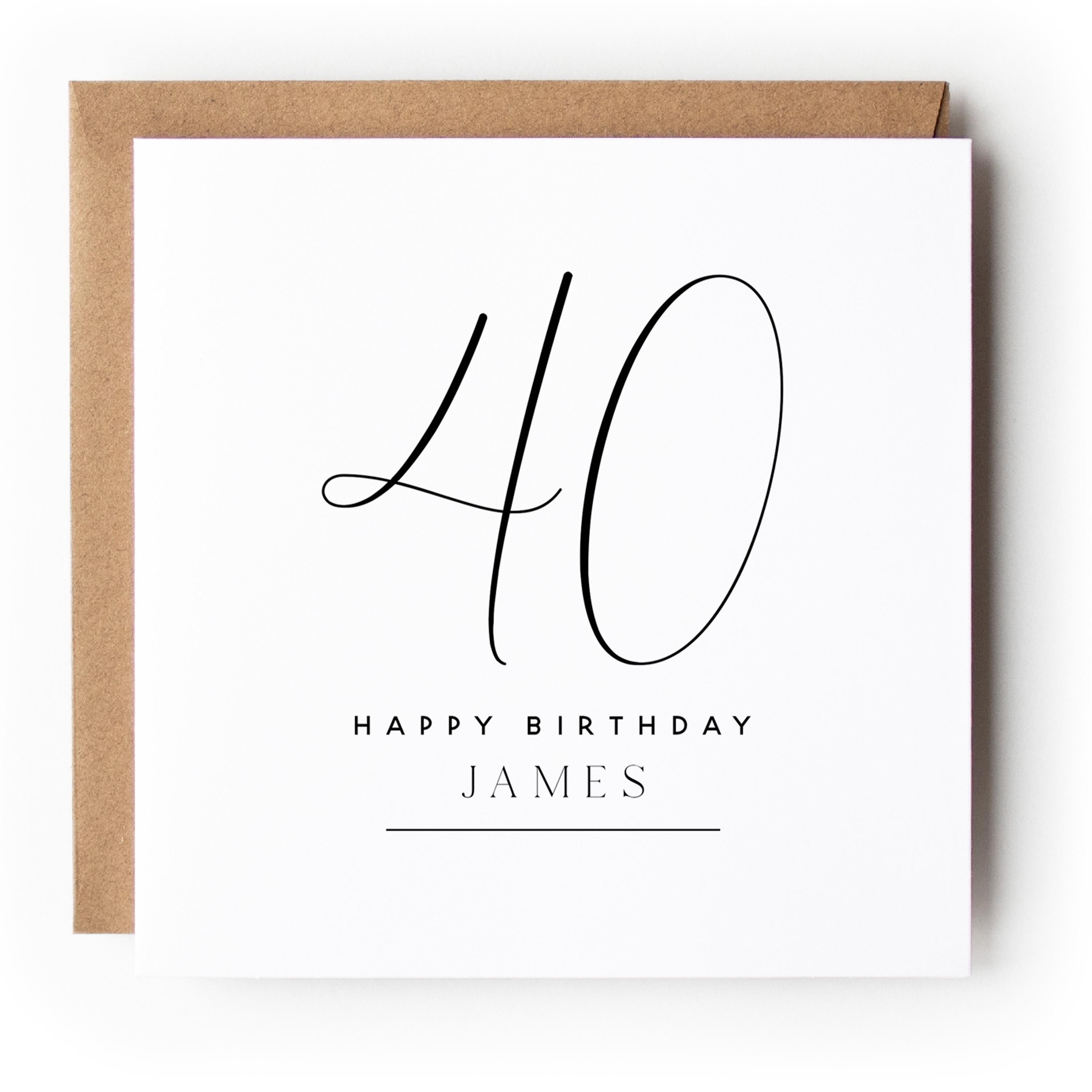 Personalised 40th Birthday Card, Special Milestone Card, Birthday For Son, Husband, Dad, Script Font 40, Forty Minimal-Kraft Envelope