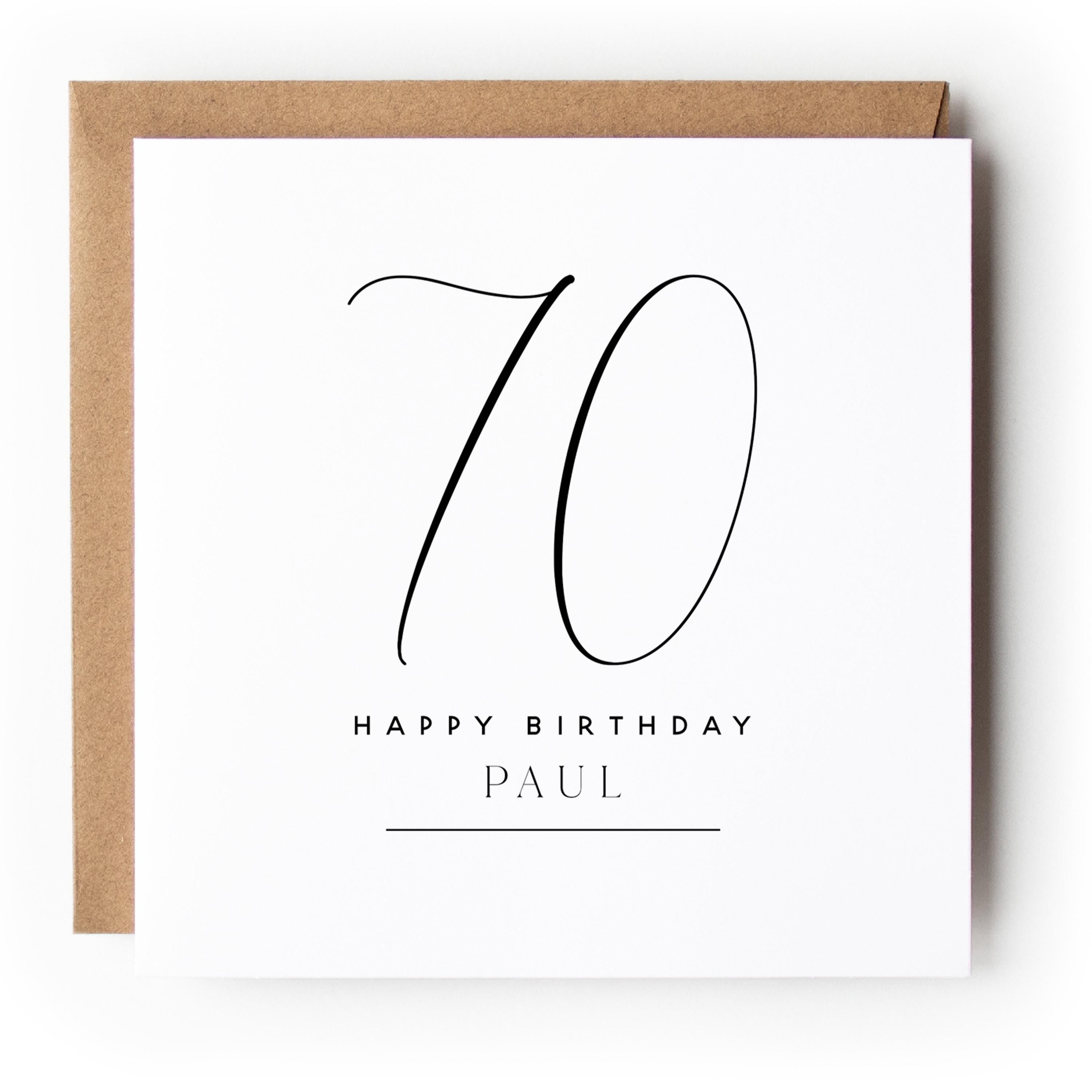 Personalised 70th Birthday Card, Special Milestone Card, Birthday For Husband, Dad, Grandad Script Font 70,Seventieth Minimal-Kraft Envelope