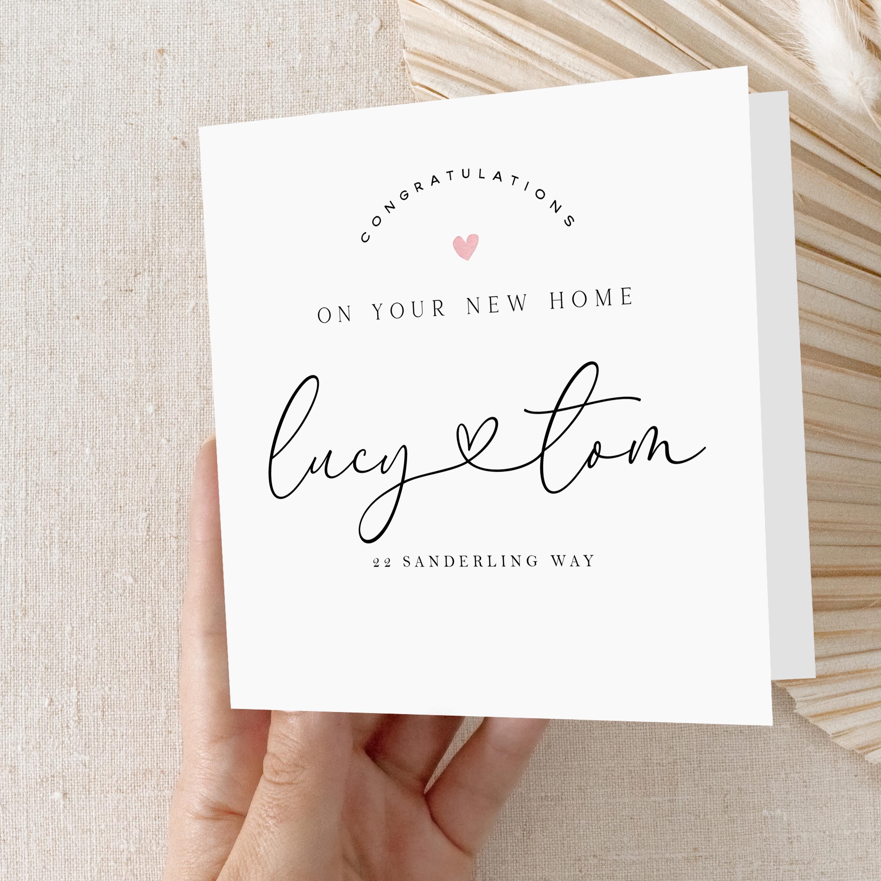 New Home Personalised Card Script & Pink Heart Design (Copy)