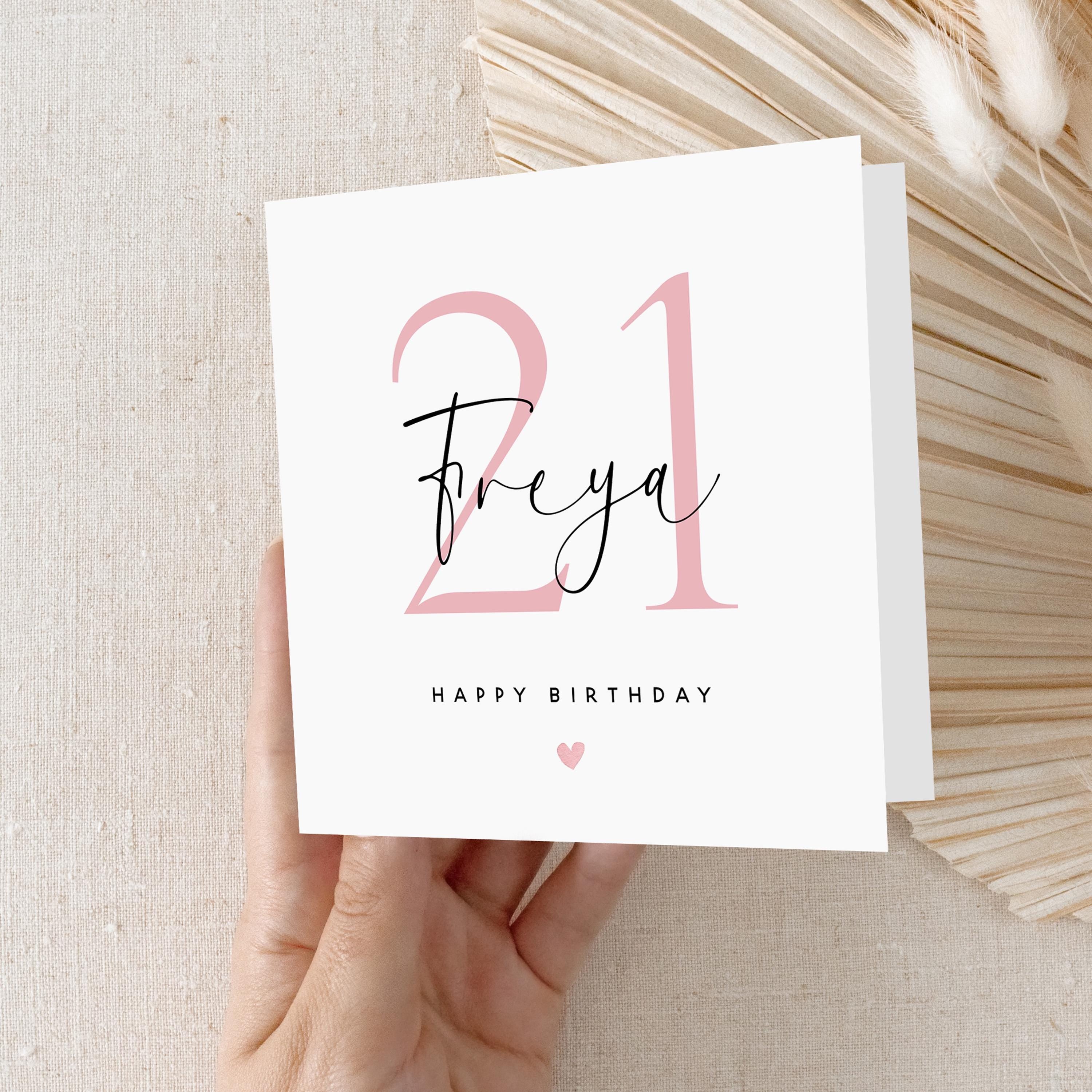 Personalised 21st Pink Script Birthday Card
