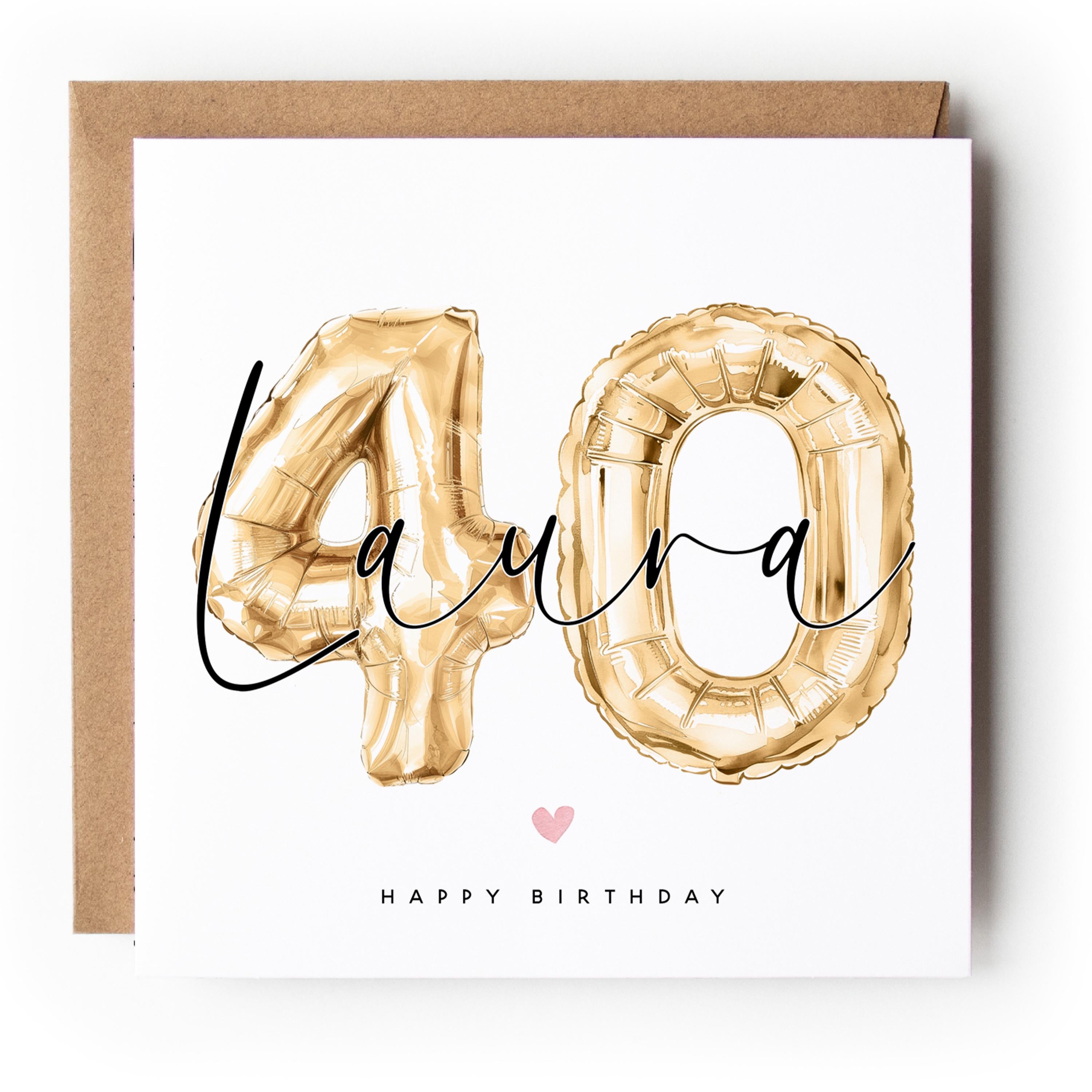 Personalised 40th Gold Watercolour Balloon Birthday Card