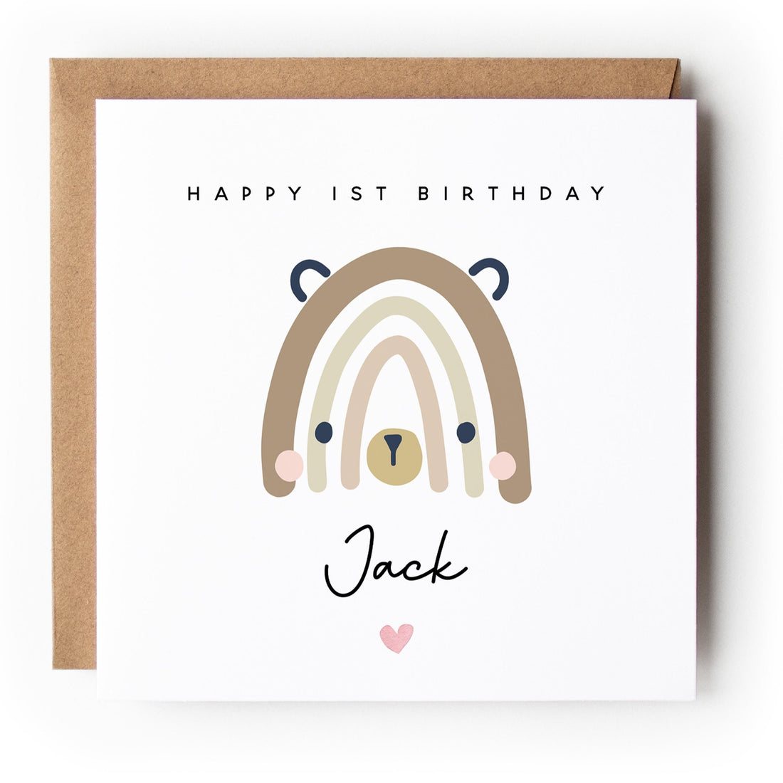 Personalised Bear Rainbow 1st Birthday Card