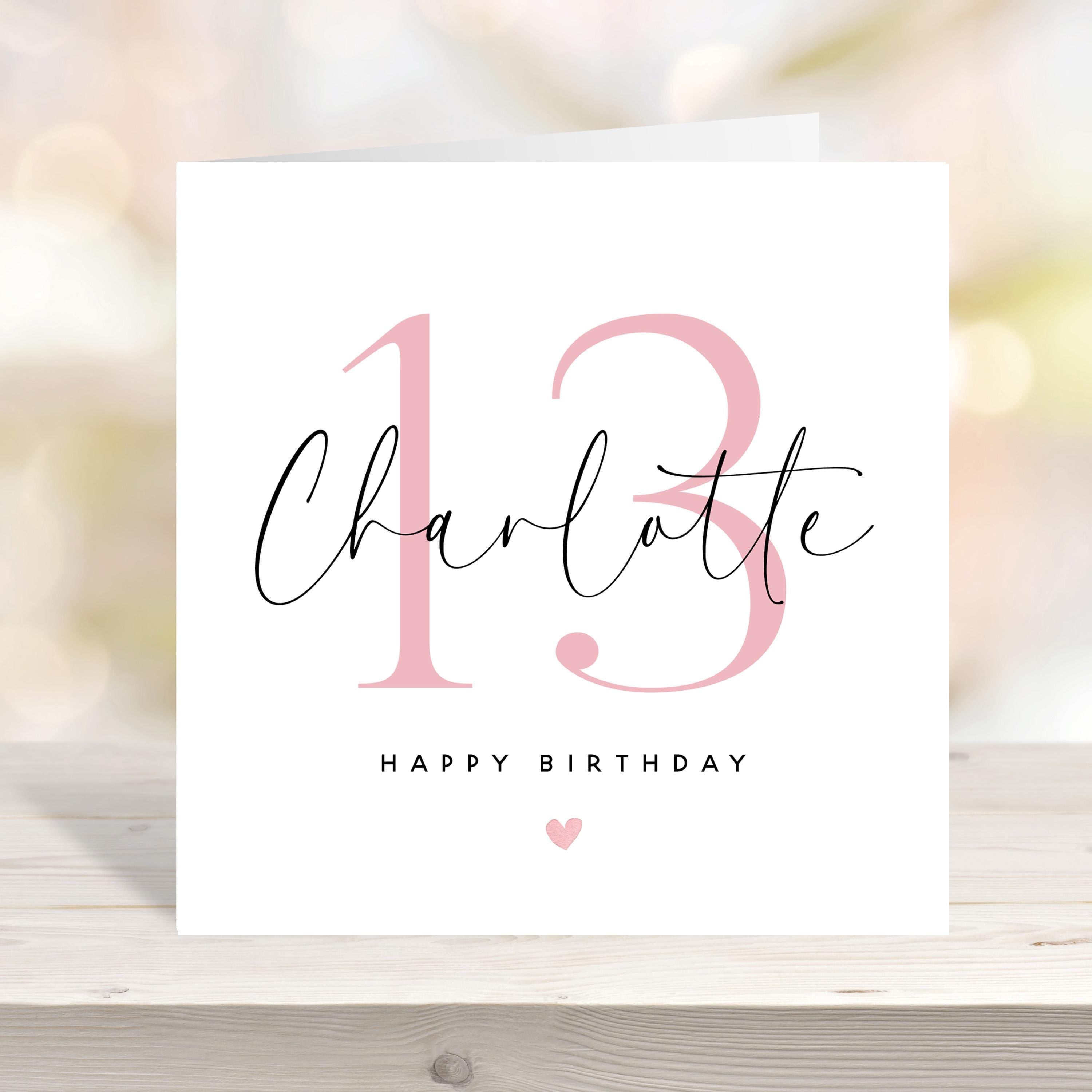 Personalised Script & Pink 13th Birthday Card
