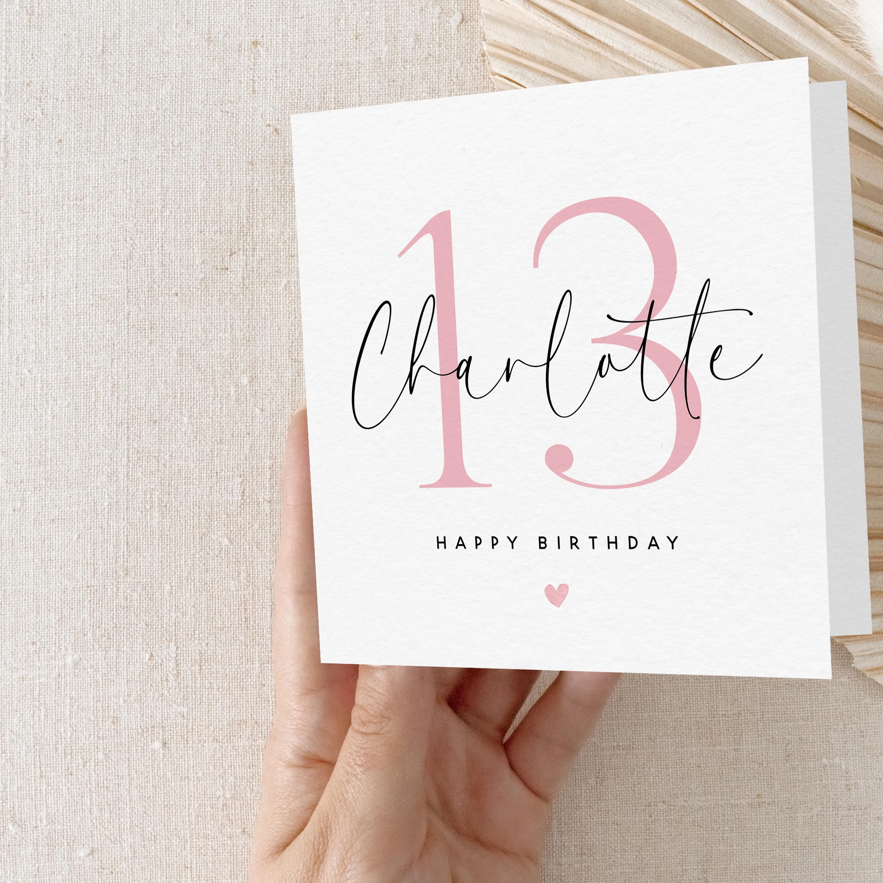 Personalised Script & Pink 13th Birthday Card