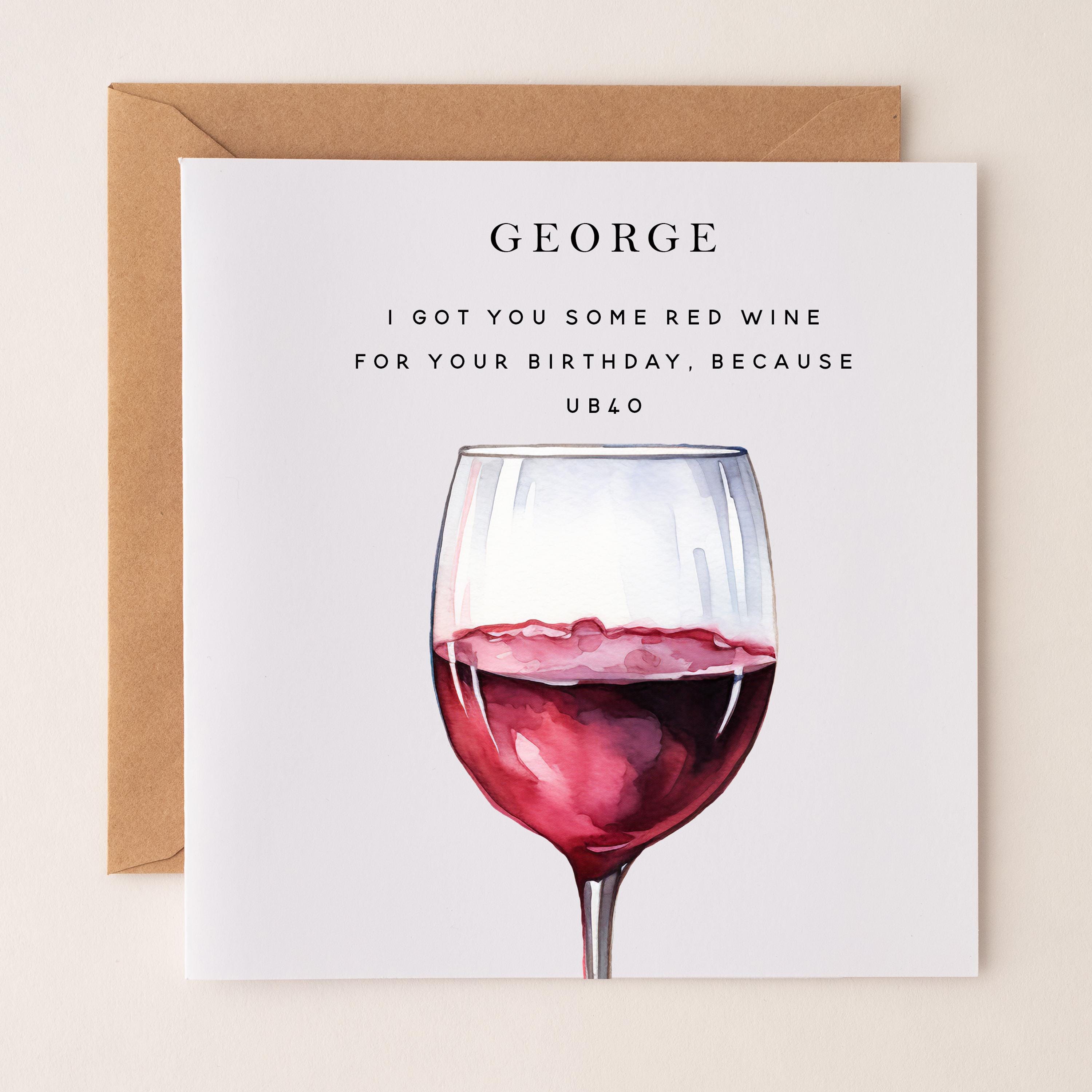 Personalised 40th Red Wine Birthday Card