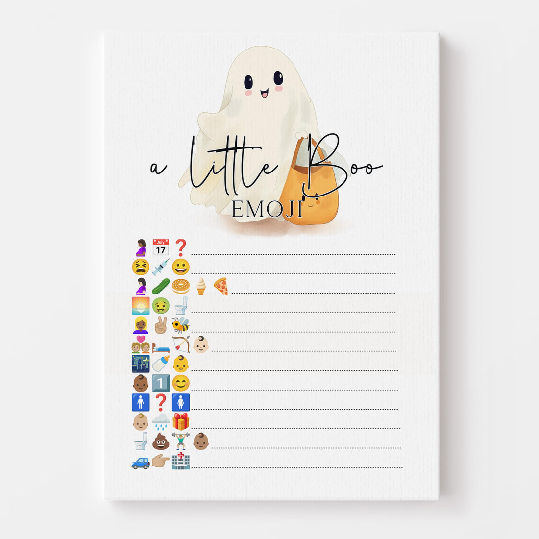 Ghost Theme Halloween Baby Shower Emoji Game Cards