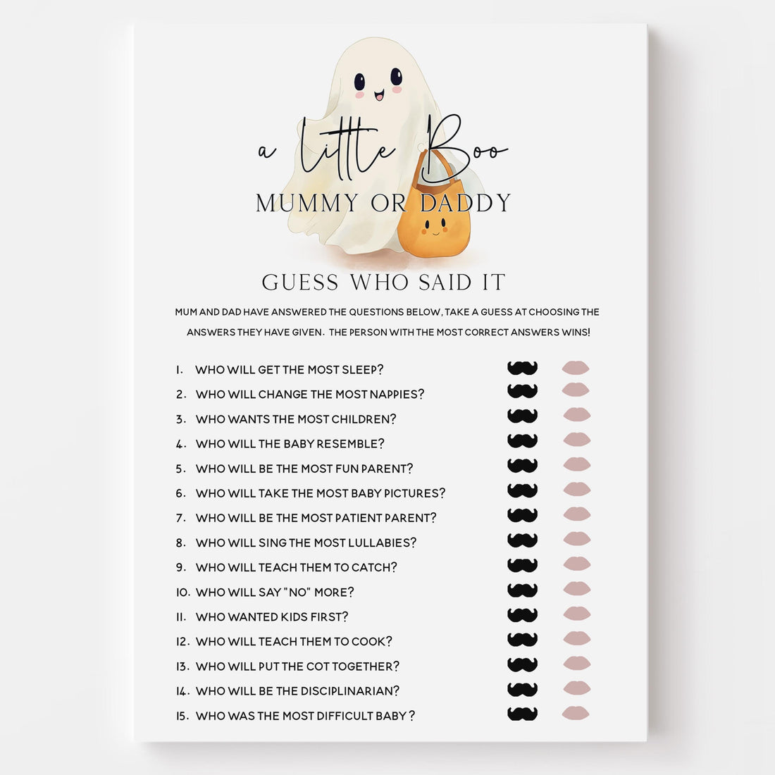 Ghost Theme Halloween Baby Shower Mummy Or Daddy Game