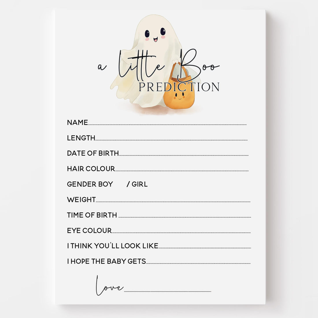 Ghost Theme Halloween Baby Prediction Cards