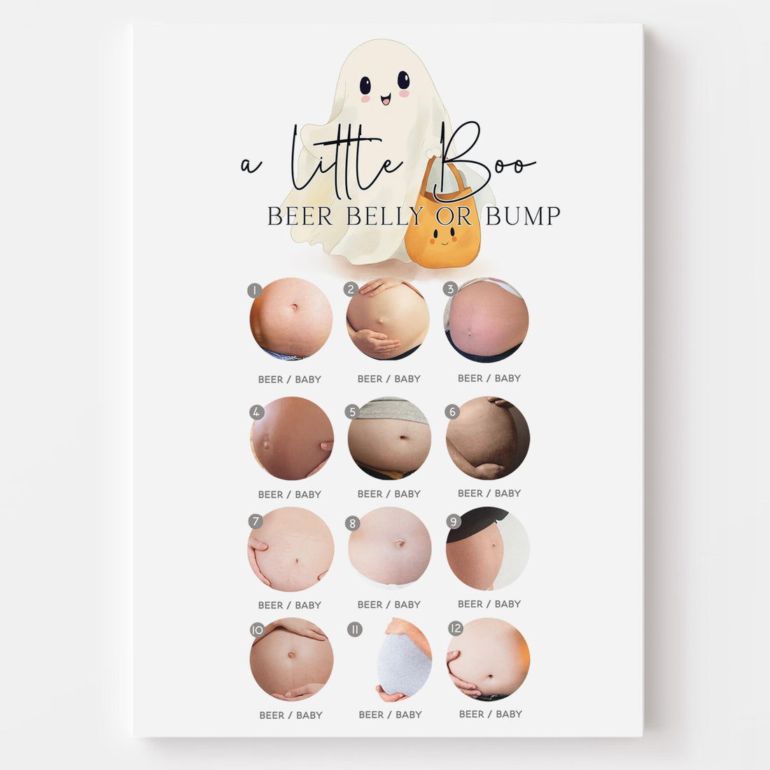 Ghost Theme Halloween Baby Shower Beer Belly Or Bump Game Cards