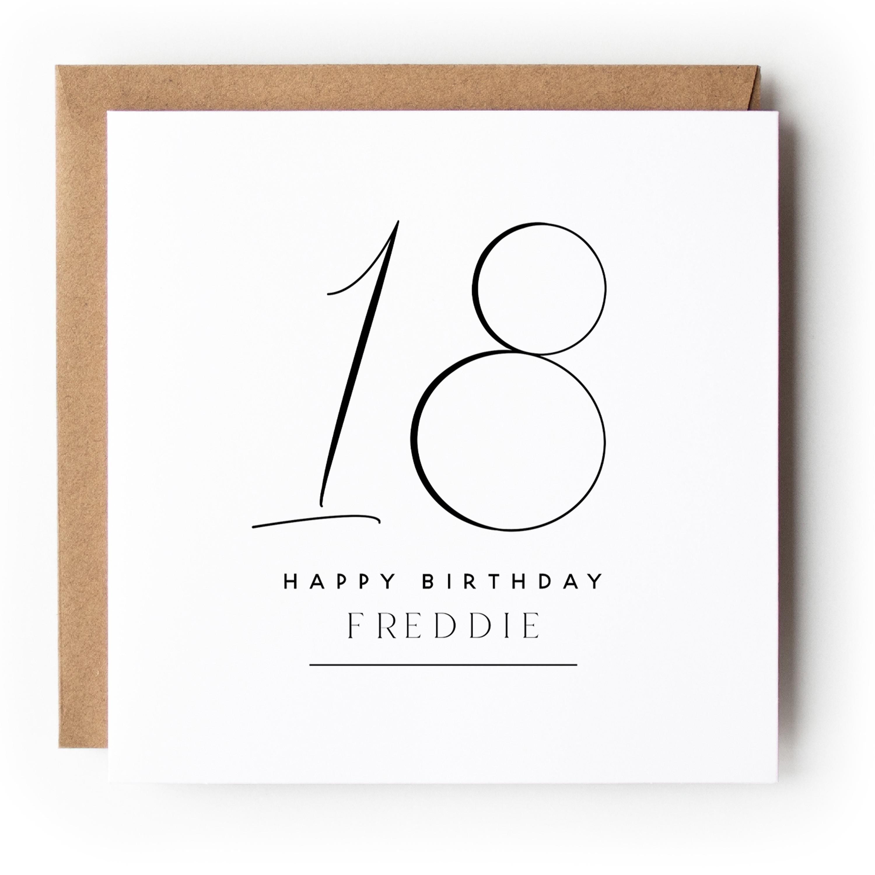 Personalised 18th Birthday Card, Special Milestone Card, Birthday For Son, Nephew, Grandson,Script Font ,Eighteen Minimal-Kraft Envelope