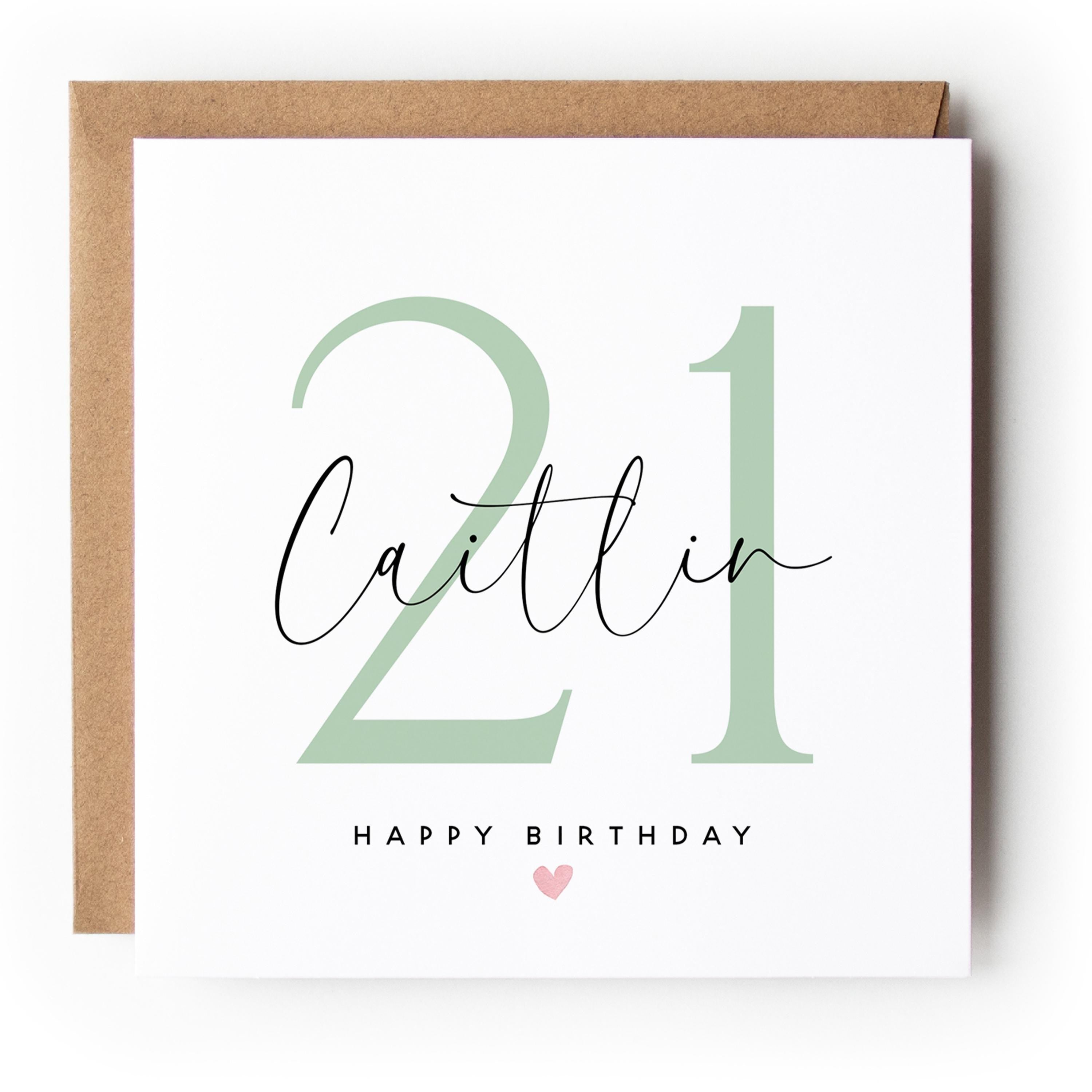 Personalised Mint Script 21st Birthday Card