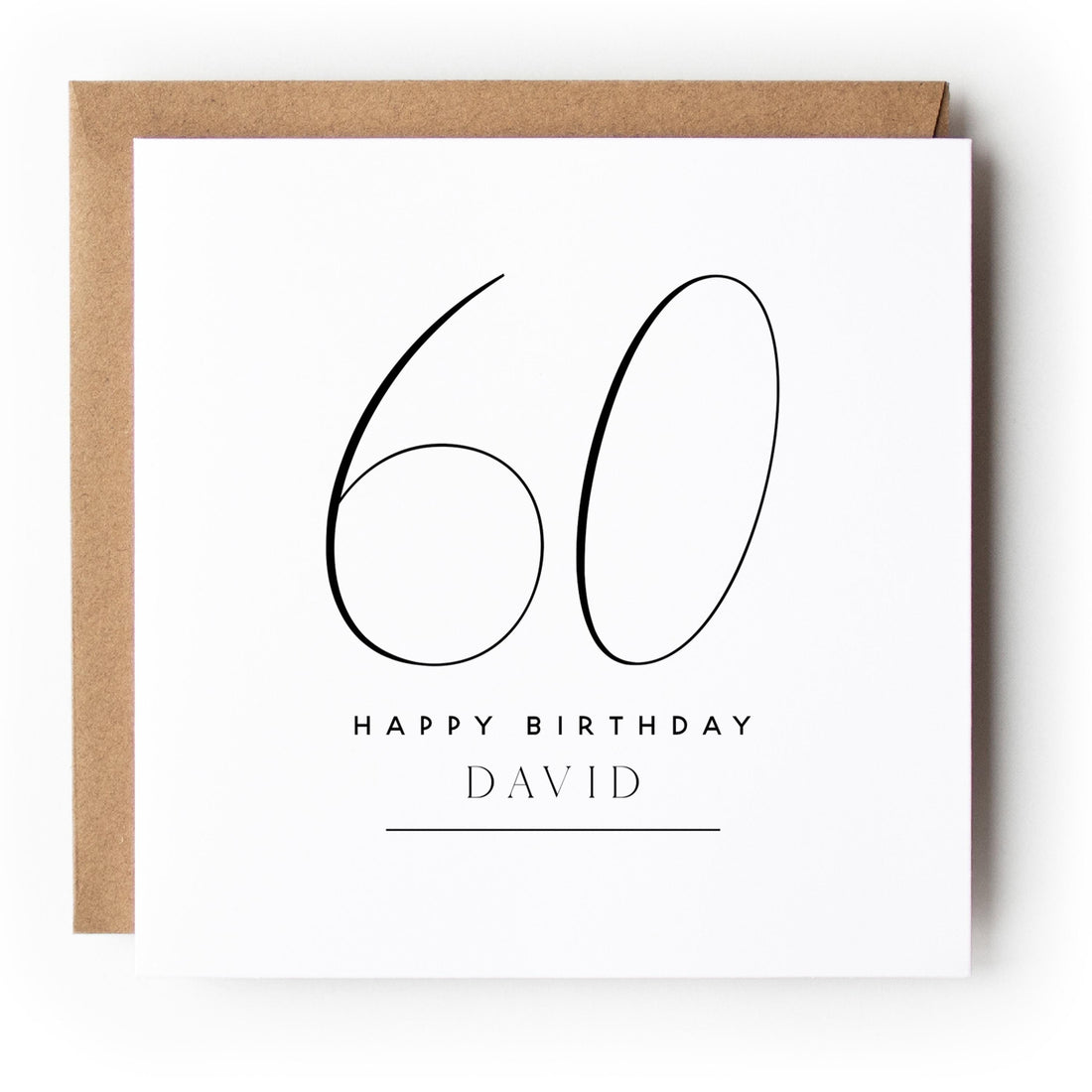 Personalised 60th Birthday Card, Special Milestone Card, Birthday For Husband, Dad, Grandad Script Font 60, Sixty Minimal-Kraft Envelope