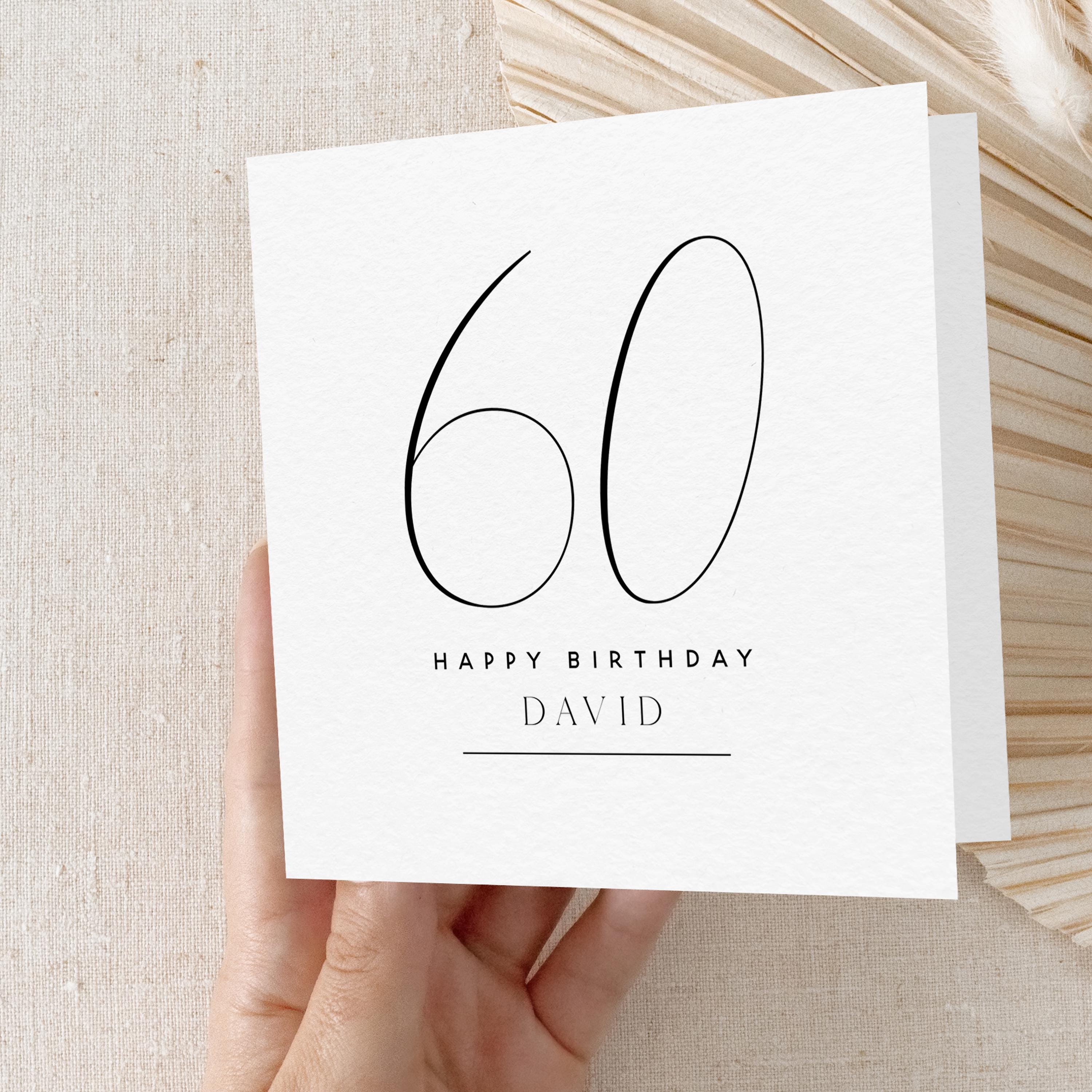 Personalised 60th Birthday Card, Special Milestone Card, Birthday For Husband, Dad, Grandad Script Font 60, Sixty Minimal-Kraft Envelope