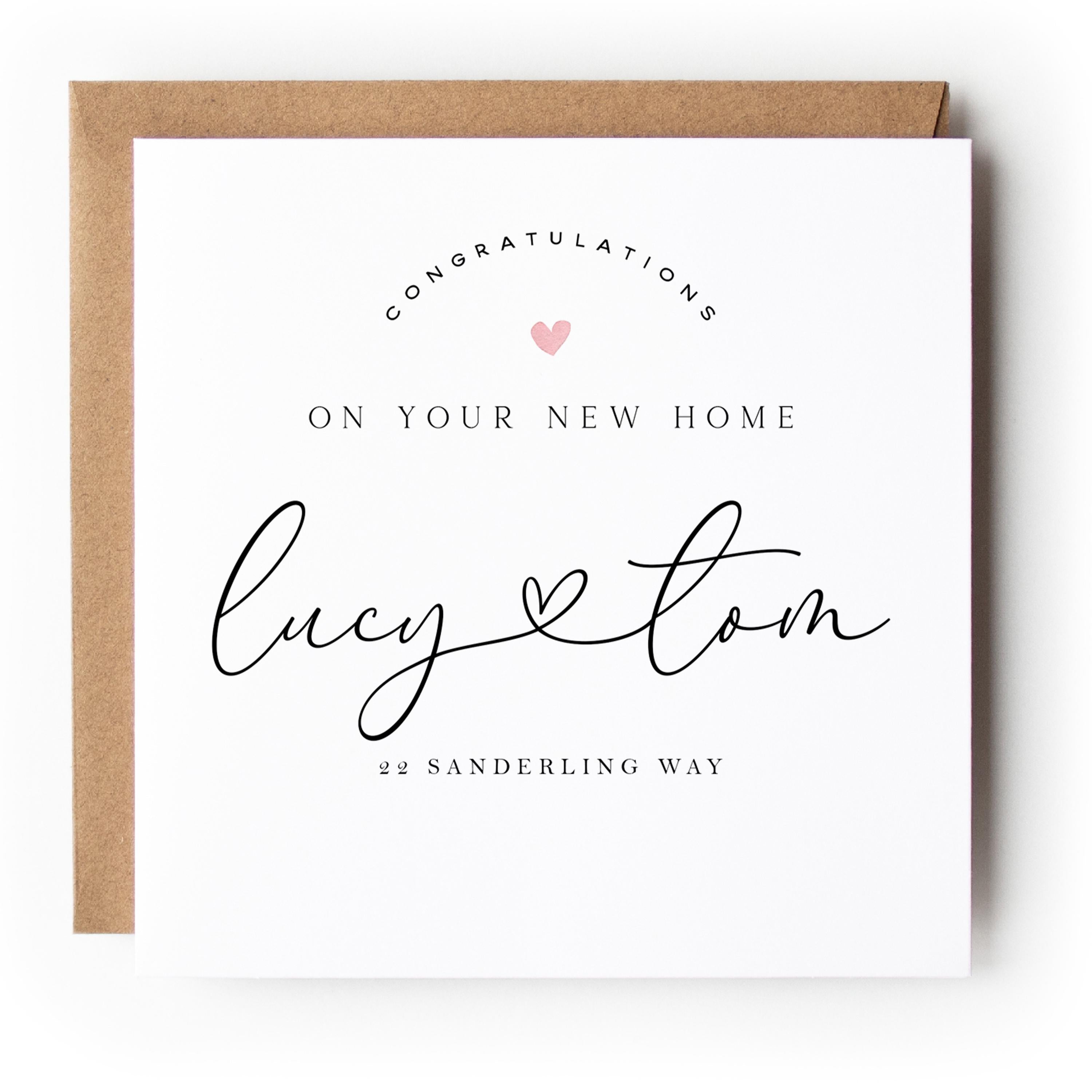 New Home Personalised Card Script & Pink Heart Design (Copy)