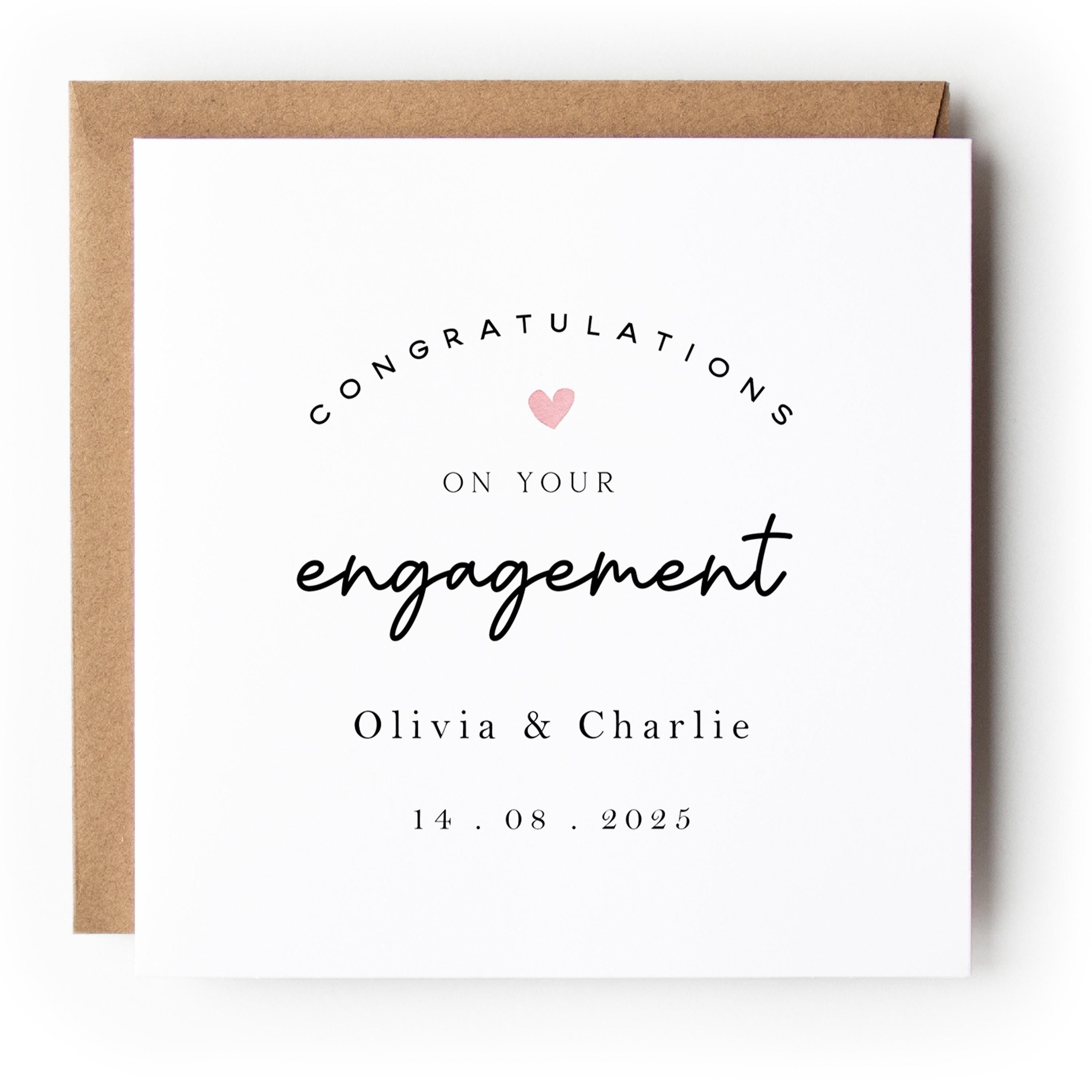 Personalised Engagement Card, Congratulations On Your Engagement Card,Son,Daughter,Grandson, Granddaughter, Friends,Kraft Envelope Included
