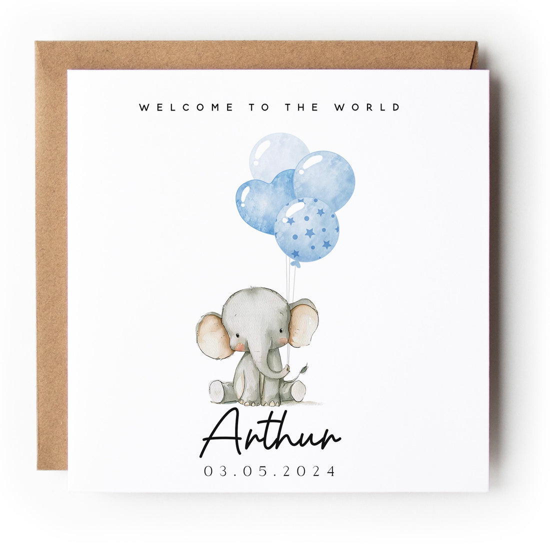 Personalised Elephant New Baby Card