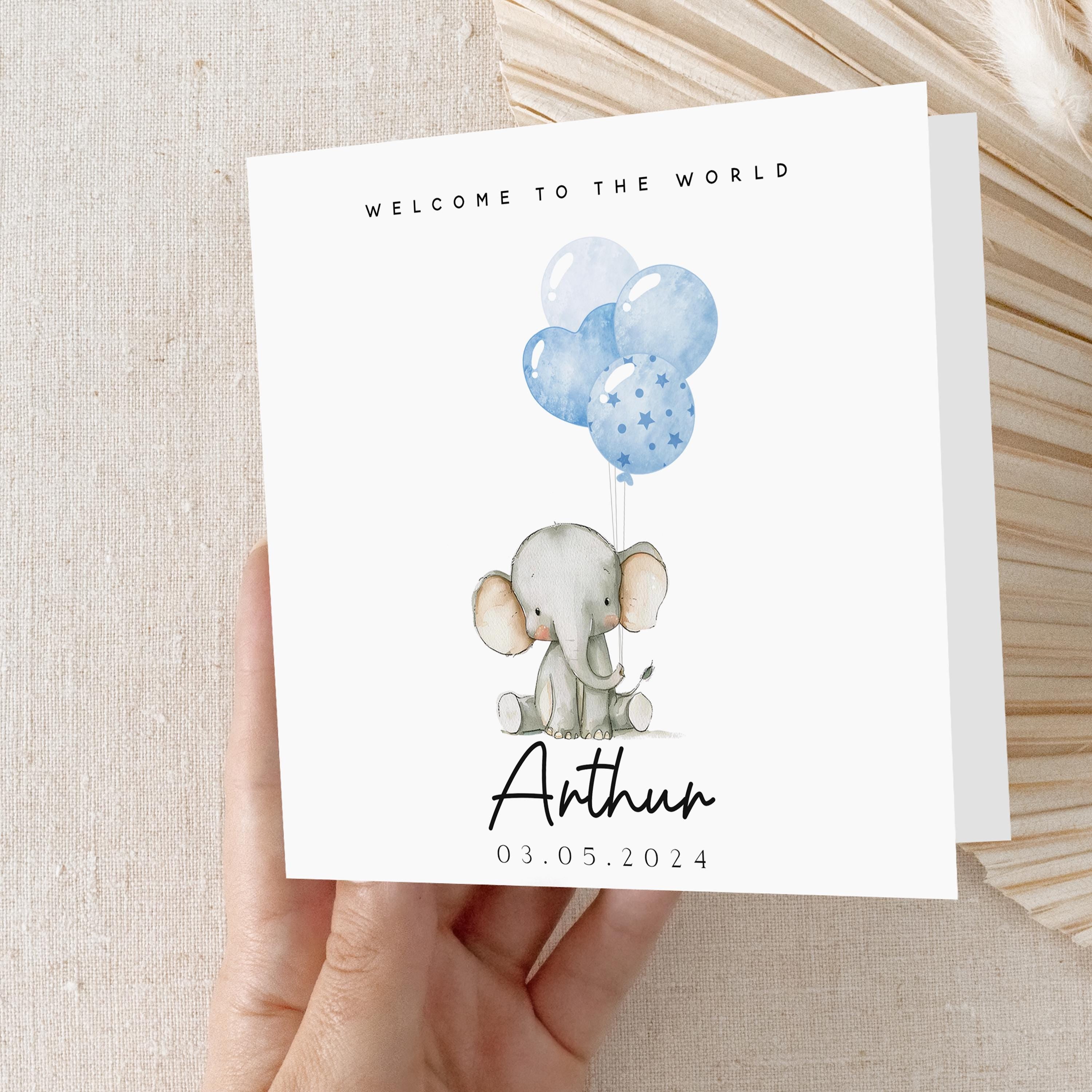 Personalised Elephant New Baby Card