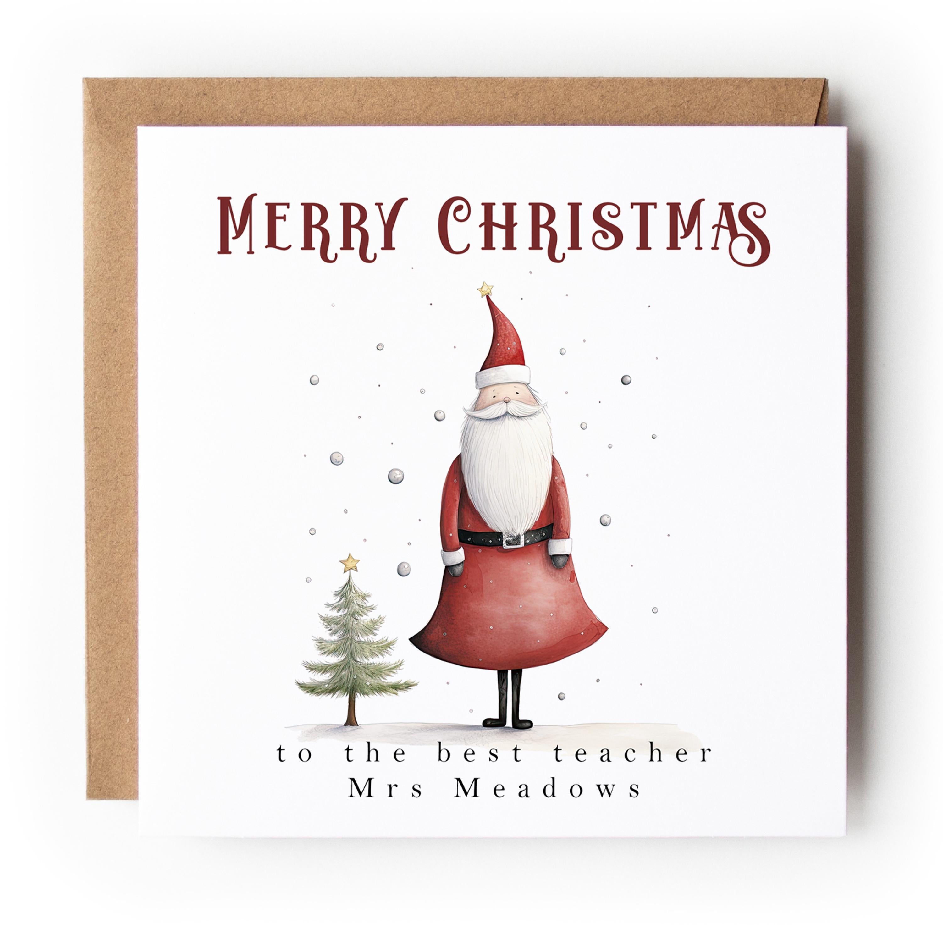 Personalised Teacher Whimsical Santa Christmas Card