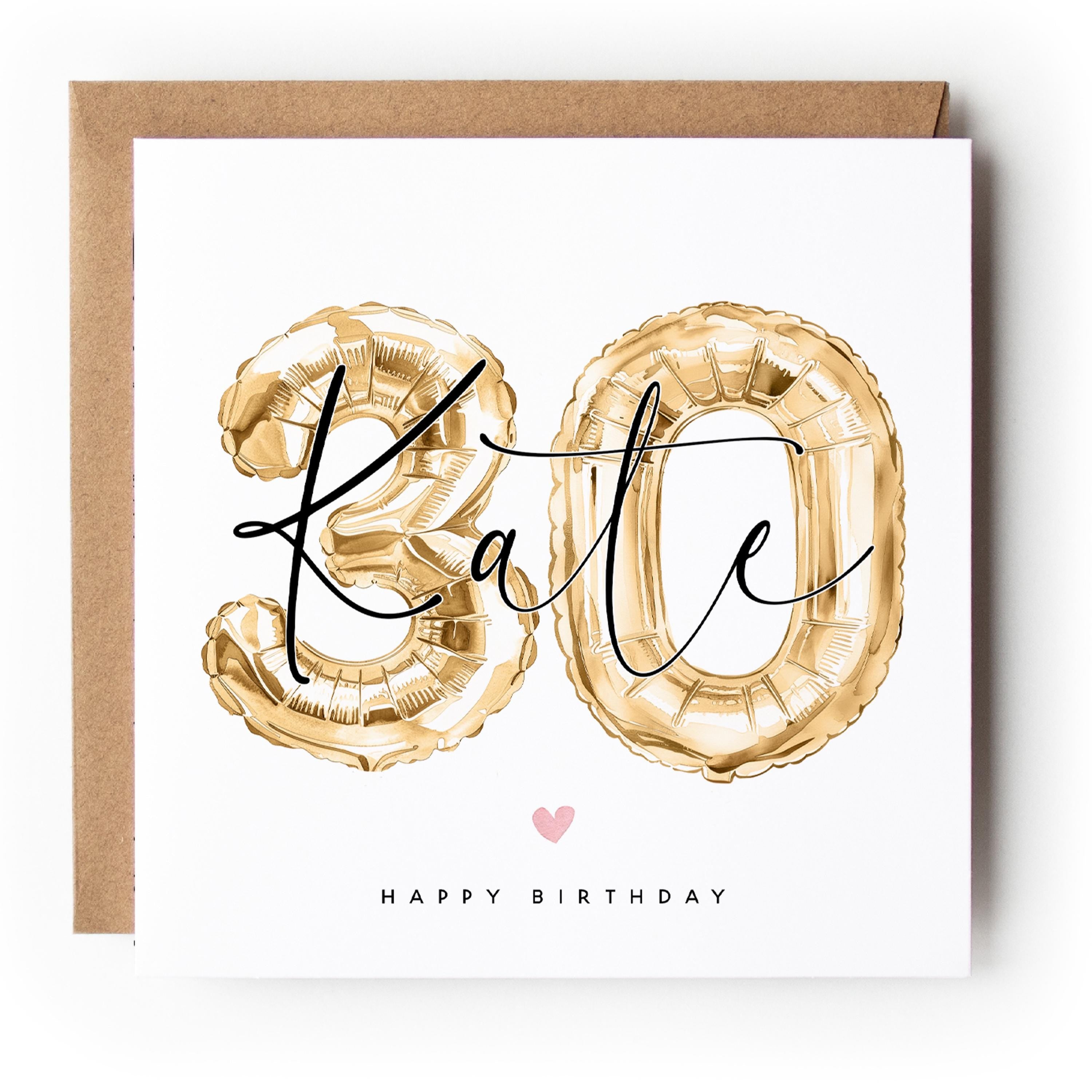 Personalised 30th Gold Watercolour Balloon Birthday Card