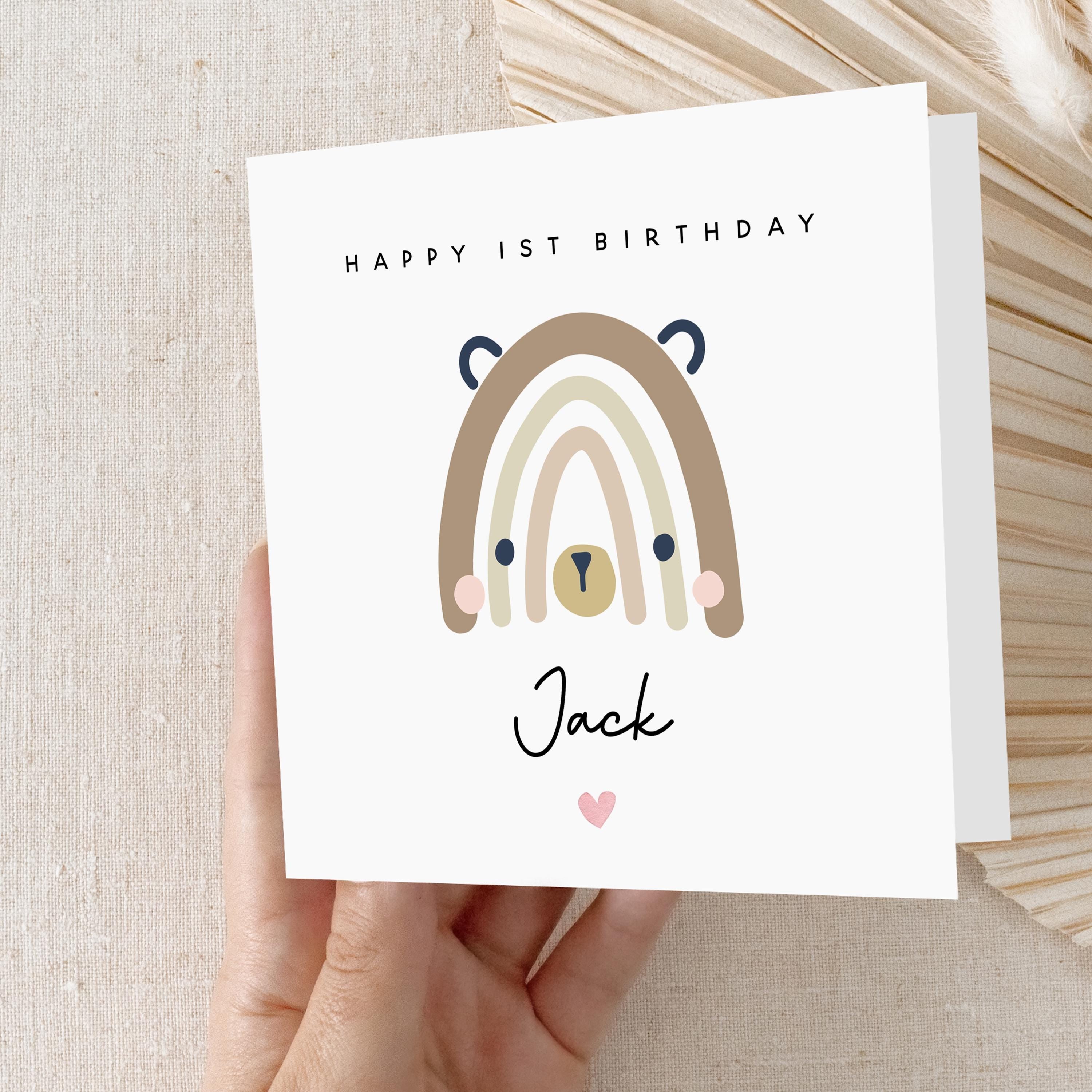 Personalised Bear Rainbow 1st Birthday Card