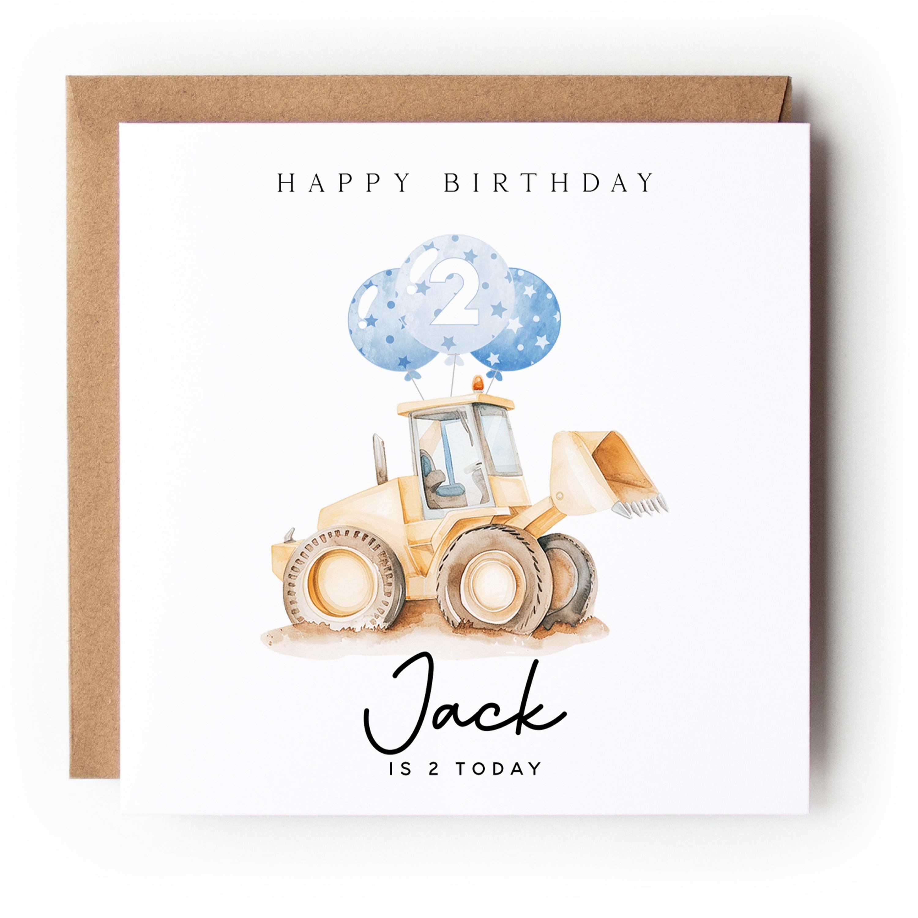 Personalised 2nd Birthday Construction Digger Card