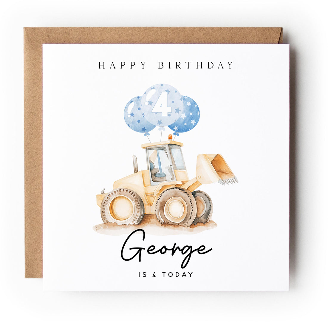 Personalised 4th Birthday Construction Digger Card