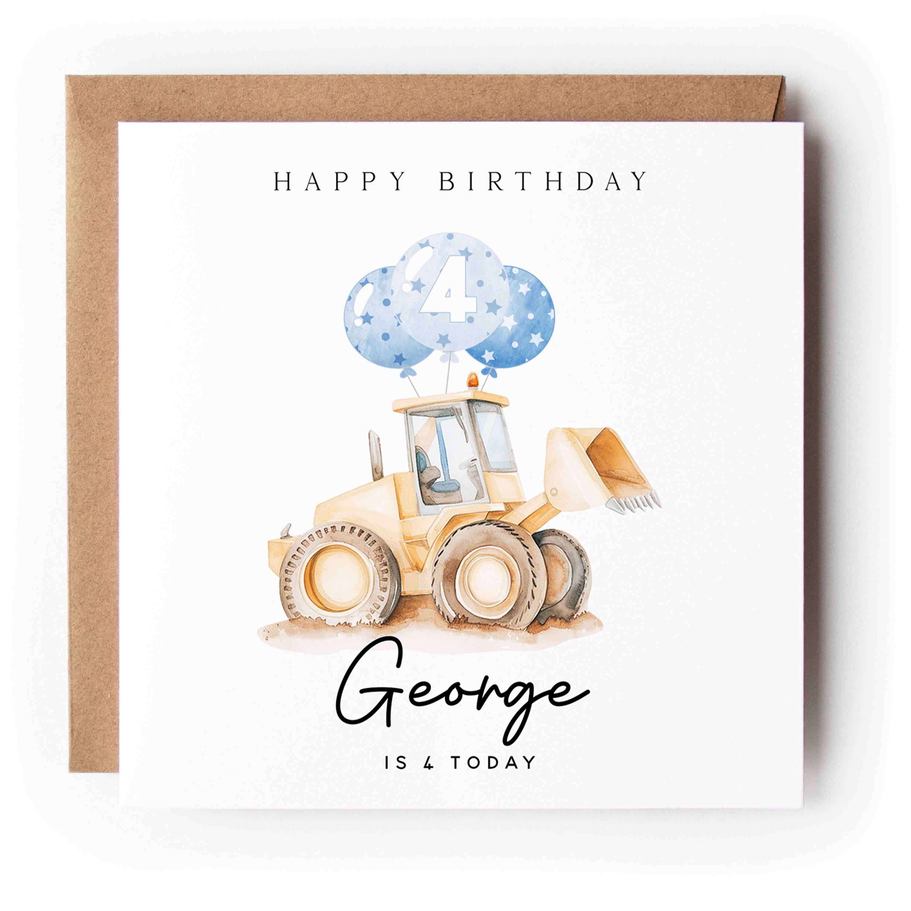 Personalised 4th Birthday Construction Digger Card