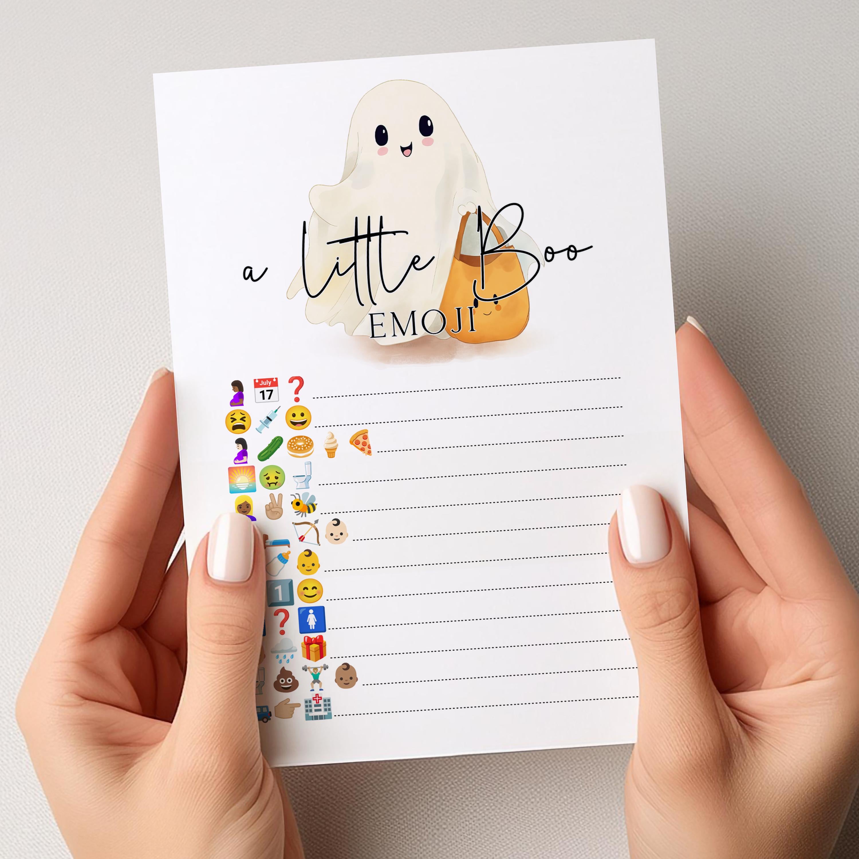 Ghost Theme Halloween Baby Shower Emoji Game Cards