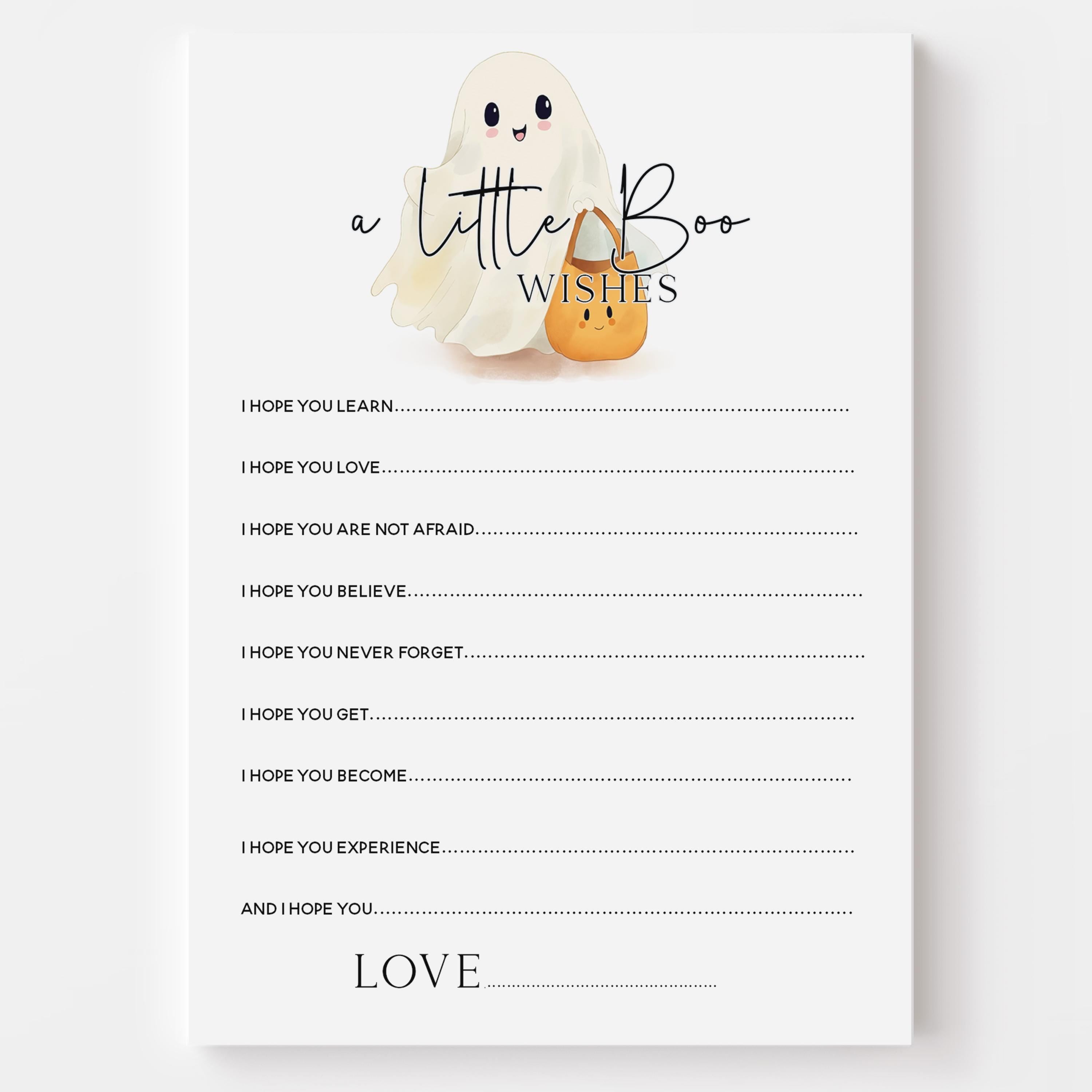 Ghost Theme Halloween Baby Shower Wishes For Baby Game Cards
