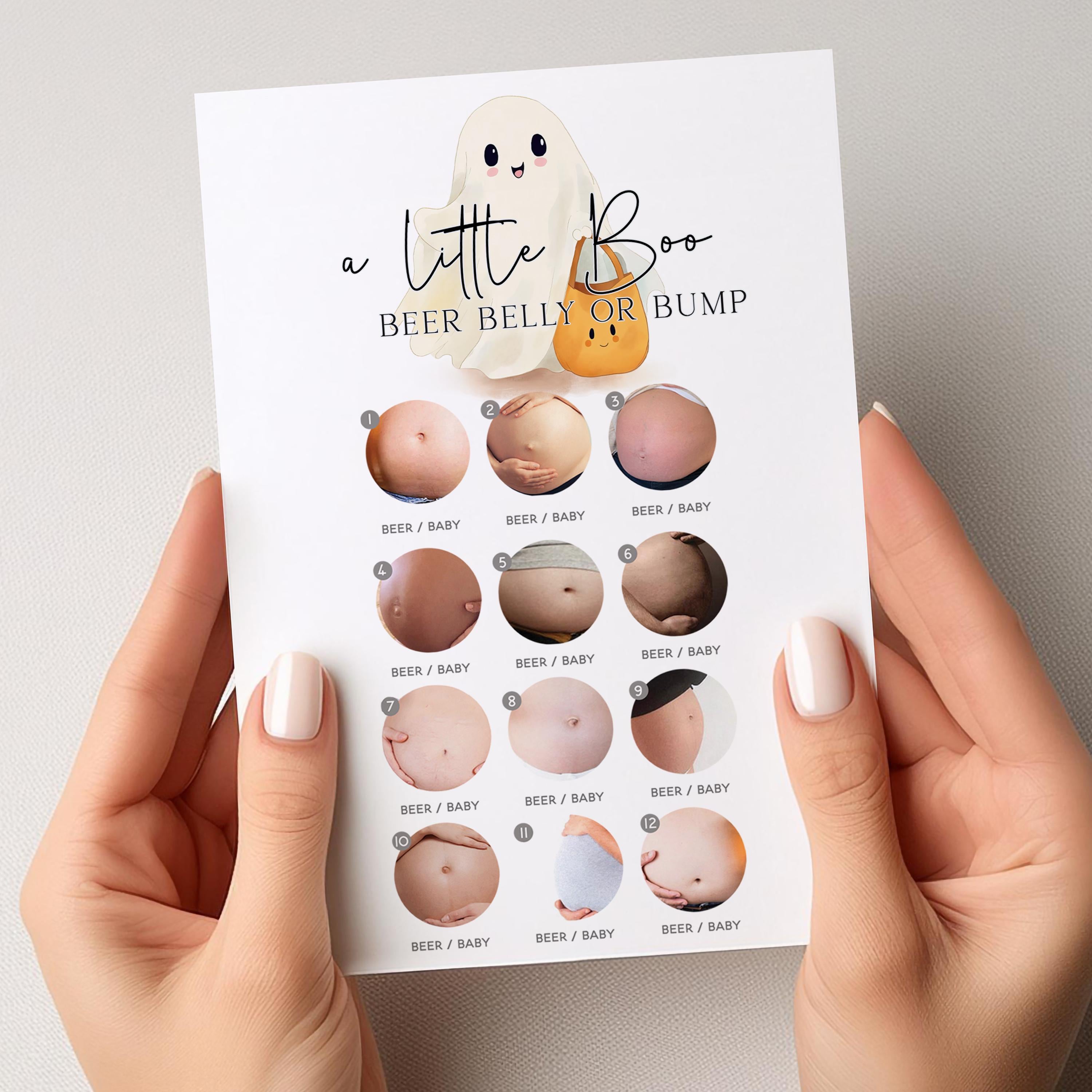 Ghost Theme Halloween Baby Shower Beer Belly Or Bump Game Cards