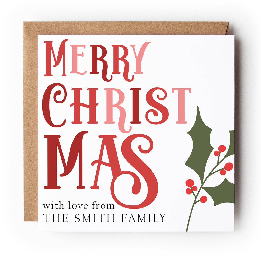 Modern Holly Design Personalised Christmas Card