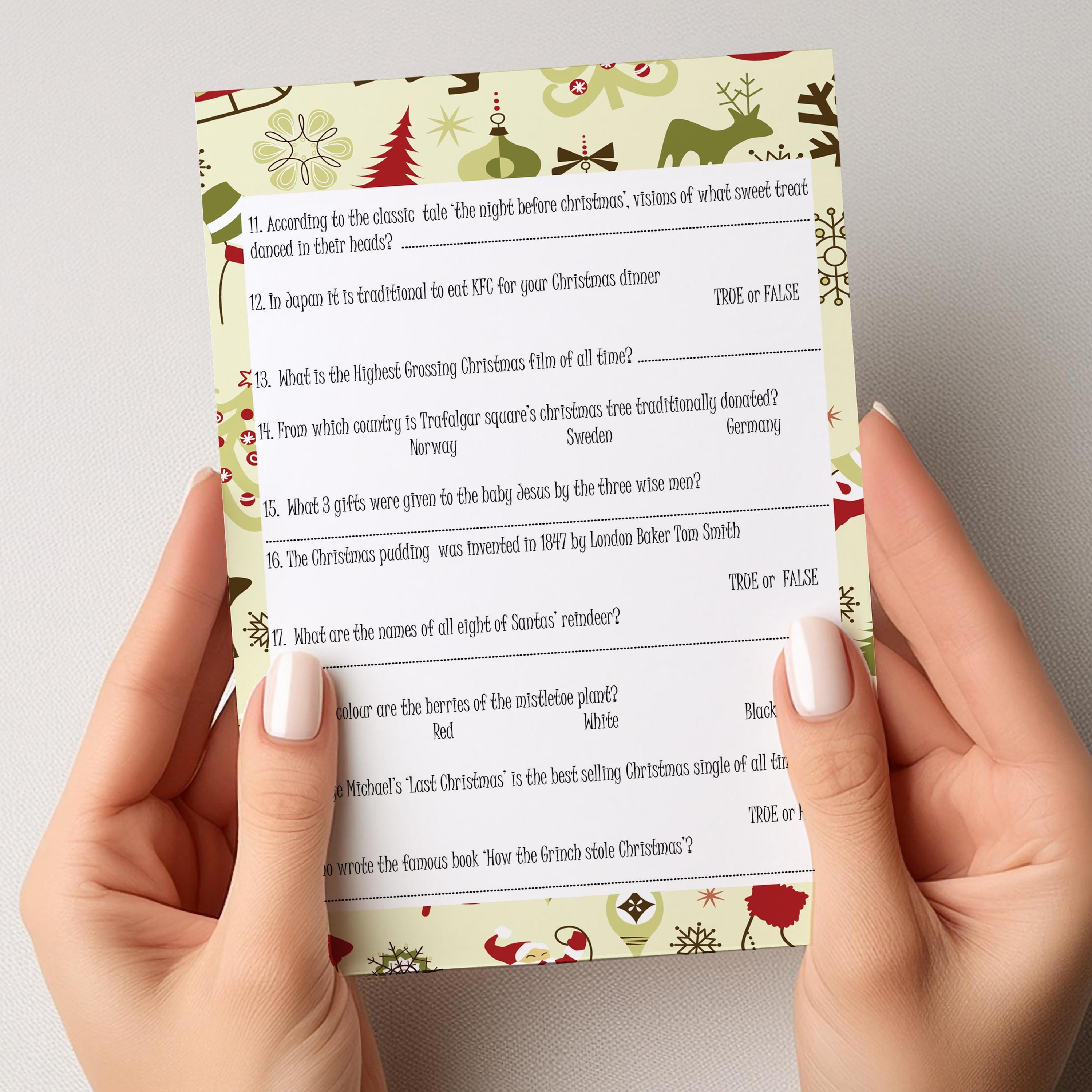 Christmas Trivia Game Cards
