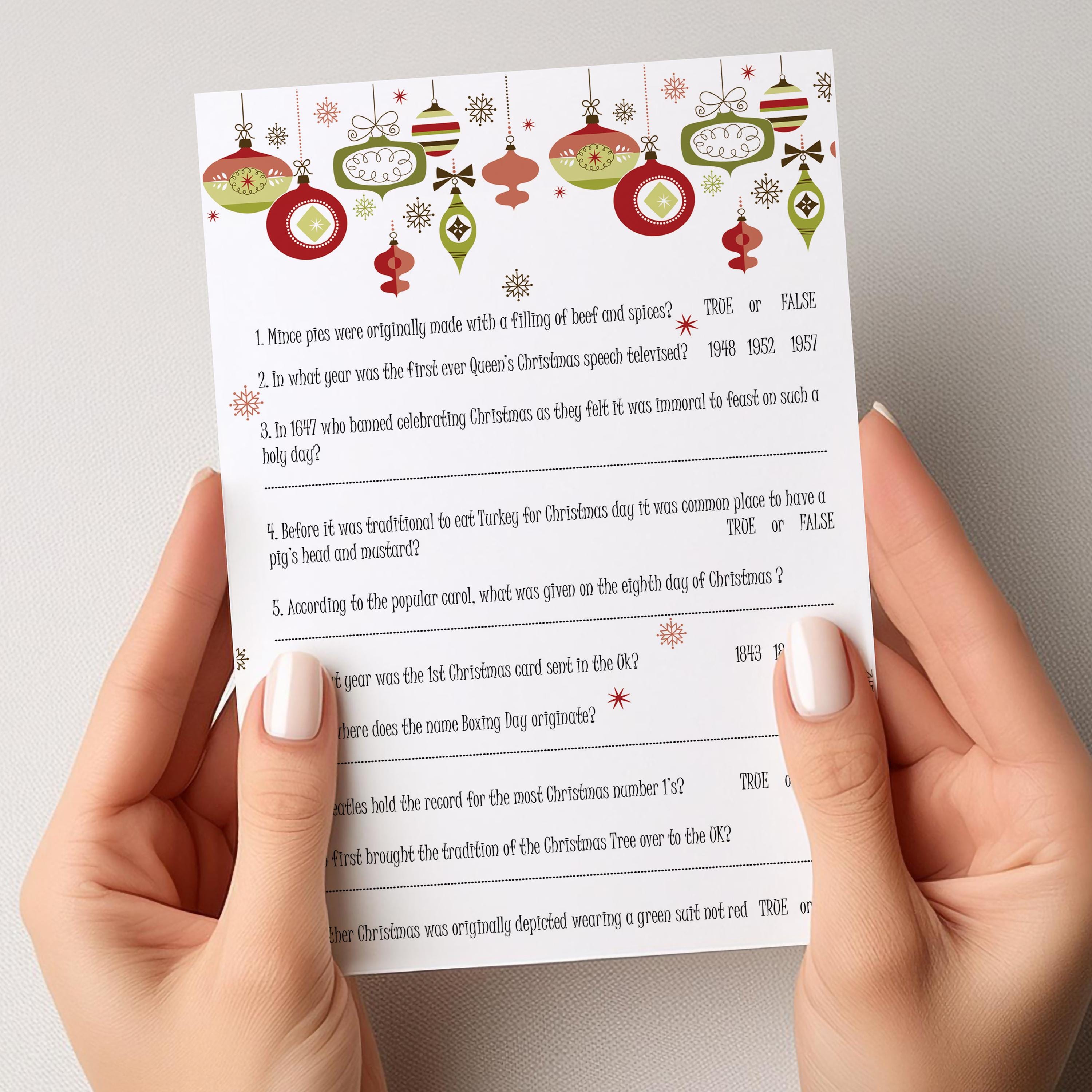 Christmas Trivia Game Cards