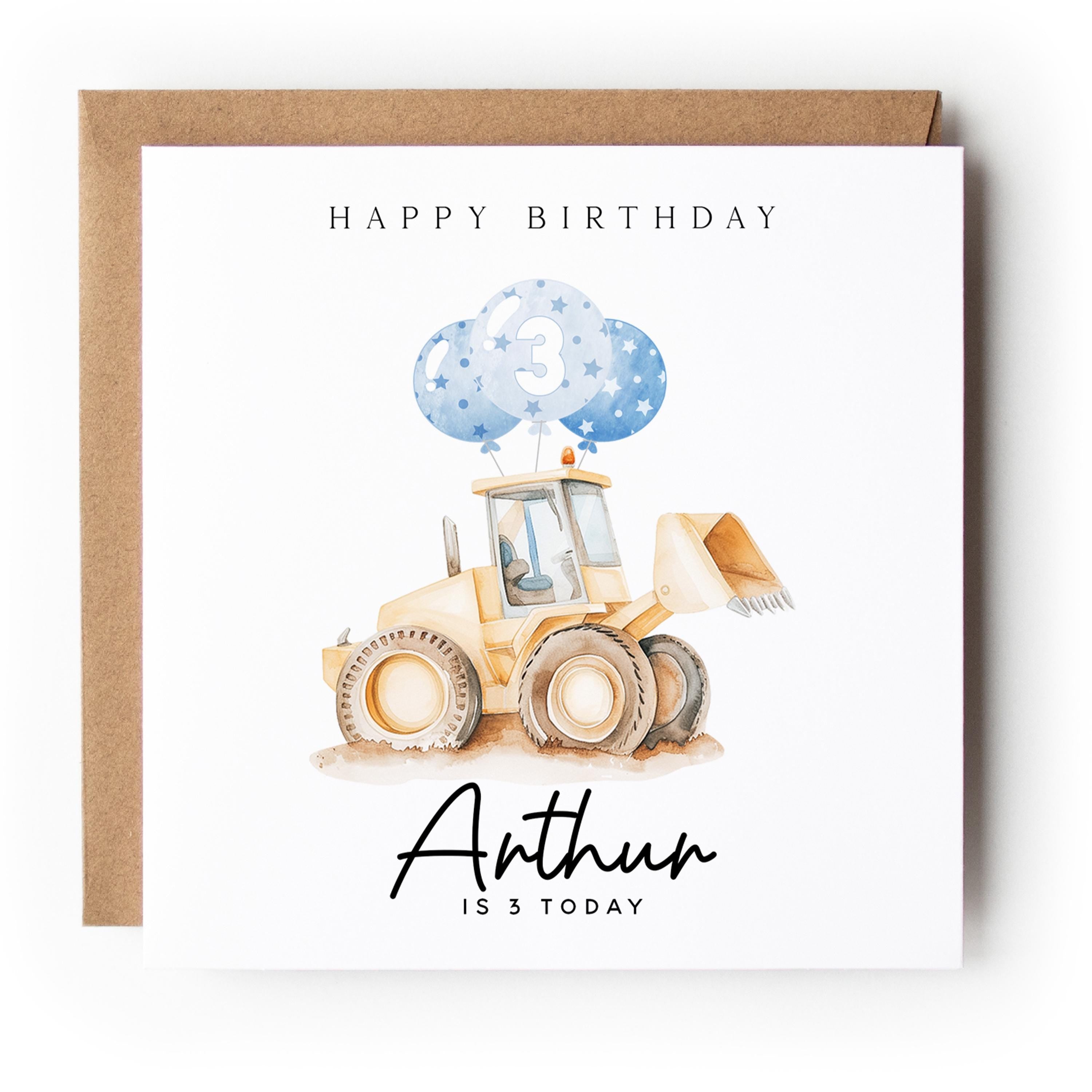 Personalised 3rd Birthday Construction Digger Card