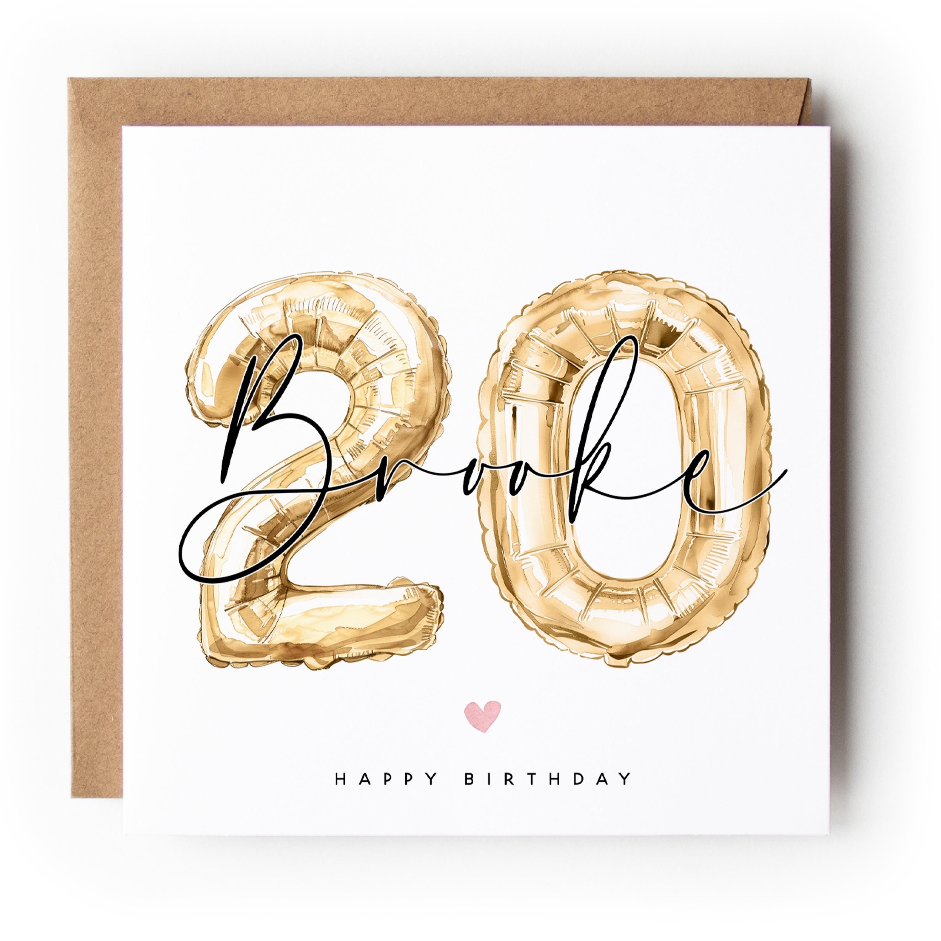 Personalised 20th Gold Watercolour Balloon Birthday