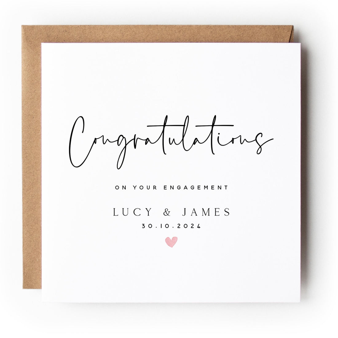 Personalised Engagement Card, Congratulations on Your Engagement, Engagement Keepsake Gift, Minimal Heart, 6 x 6 Card, Kraft Envelope