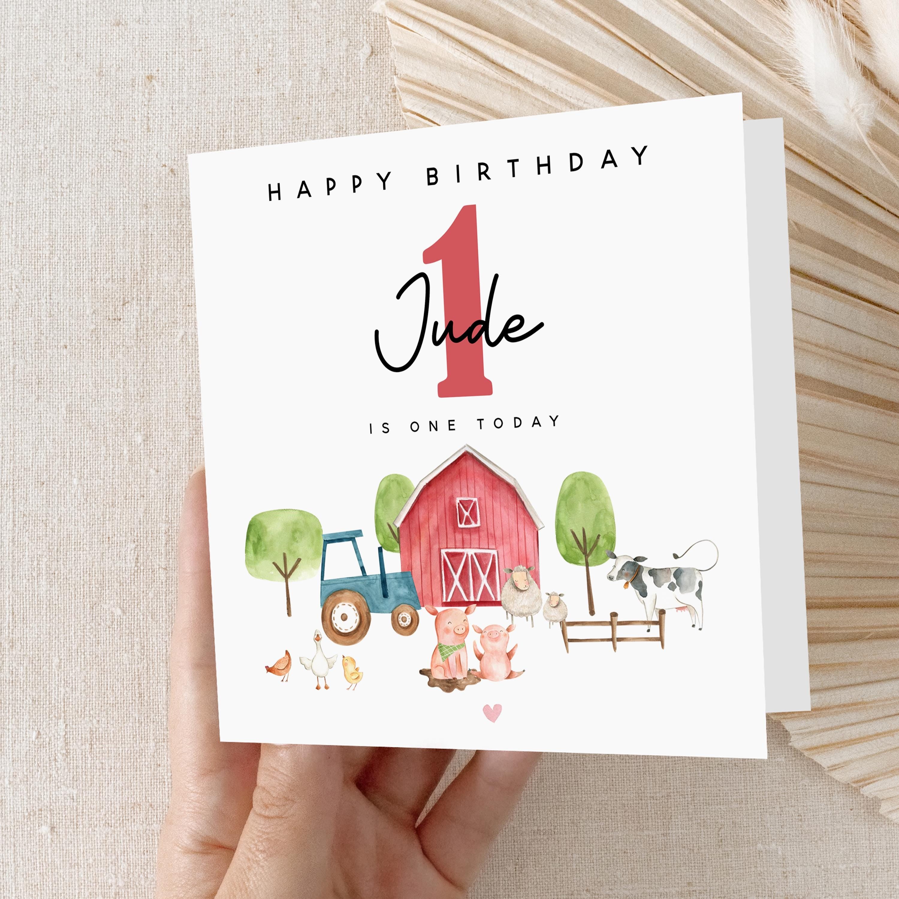 Personalised 1st Birthday Card, Special Milestone Card, First Birthday Card For Son, Nephew, Grandson ,One Year Old Birthday-Farm Animals