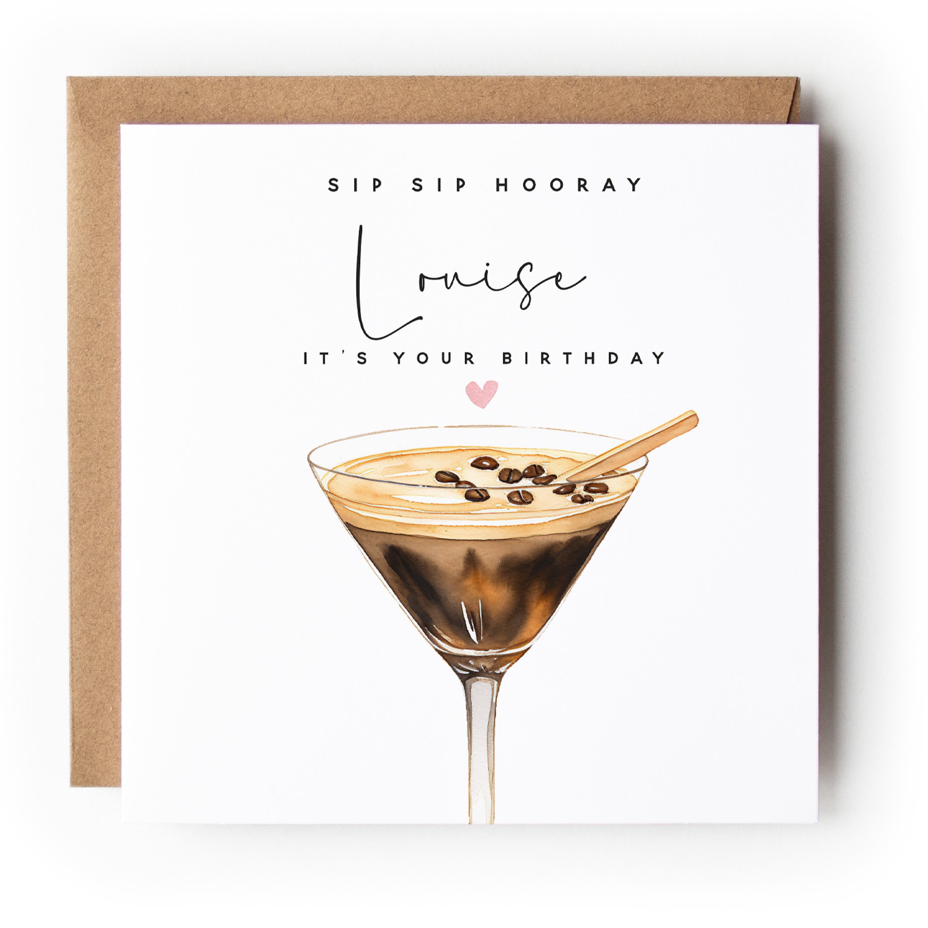 Personalised Birthday Card, Espresso Martini Card, Daughter, Granddaughter, Sister, Niece Birthday Card, Kraft Envelope