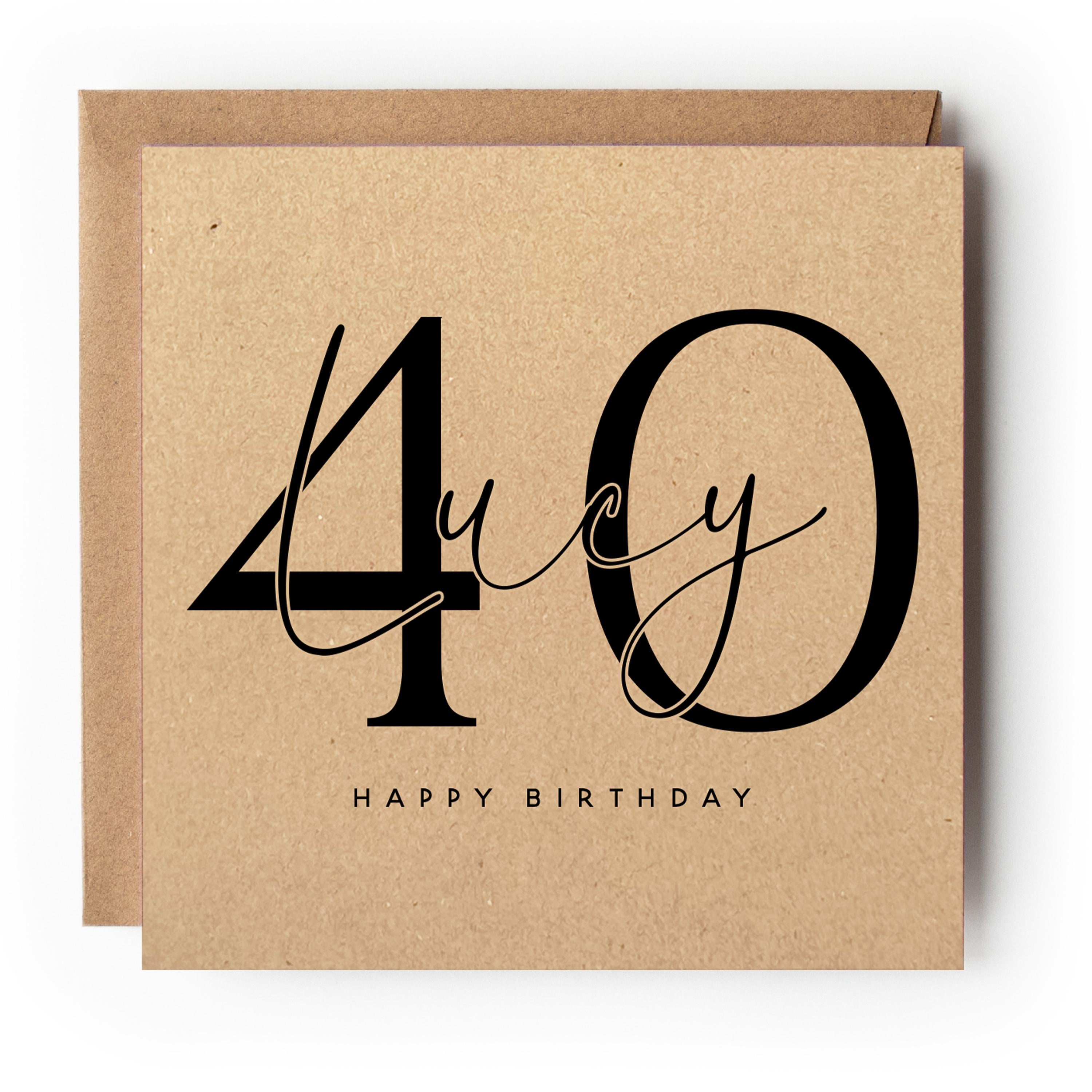 Personalised 40th Birthday Card, Special Milestone Card, Birthday For Daughter, Script & Kraft 40, Forty Minimal-Kraft Envelope