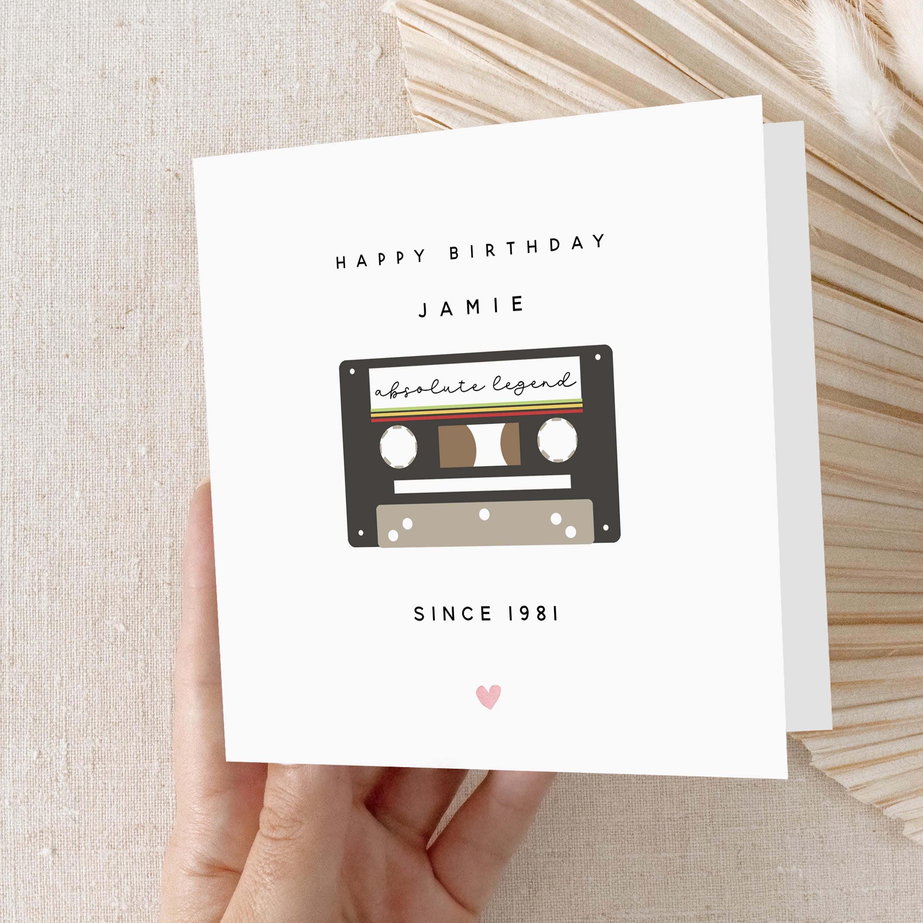 Birthday Card-Personalised Happy Birthday Card-Retro Cassette Tape-Boyfriend Girlfriend Wife Husband Card-Card For Friend-Him Her-Kraft Card