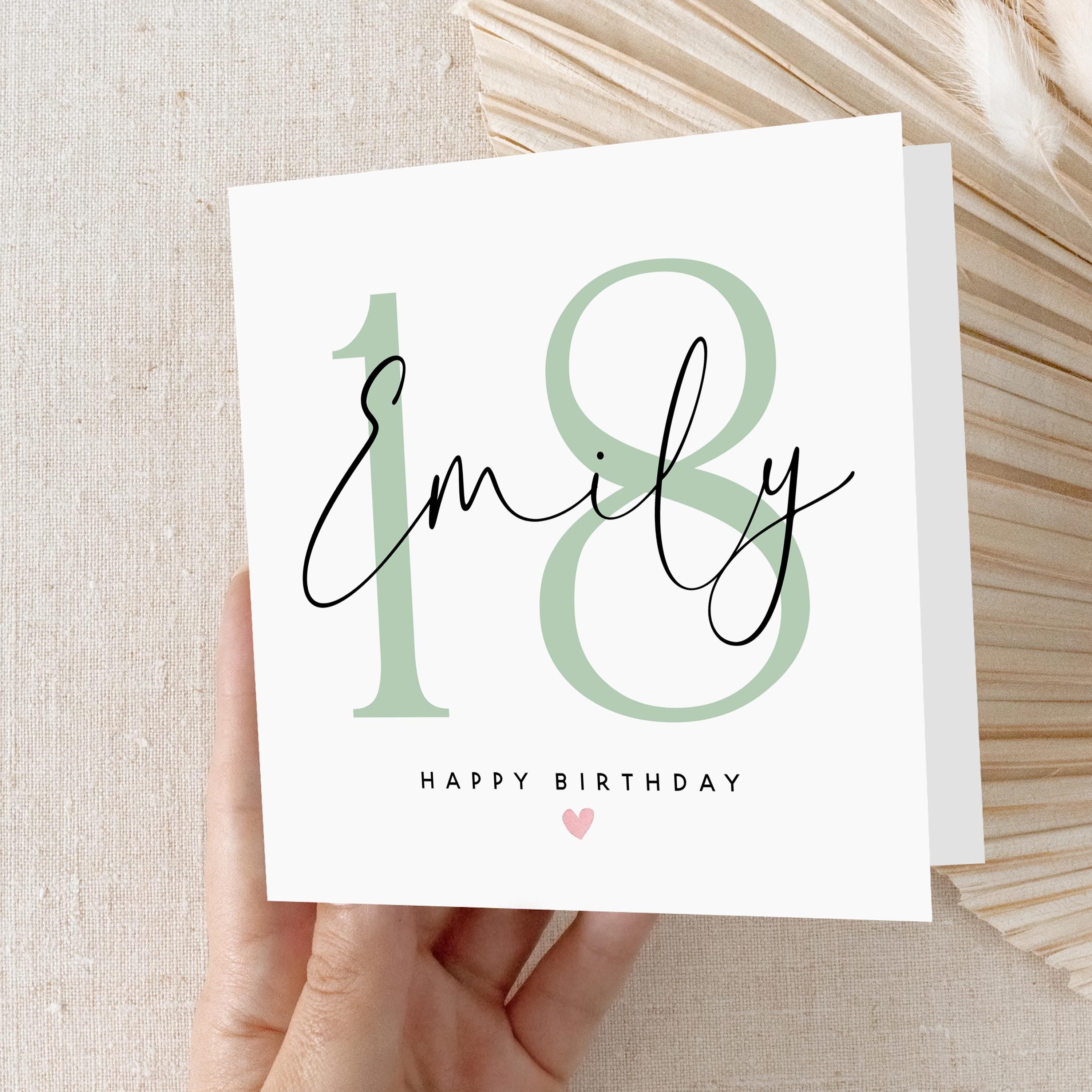 Personalised 18th Birthday Card, Special Milestone Birthday, Eighteenth,Daughter, Granddaughter, Sister, Niece Sage Birthday Card, Kraft