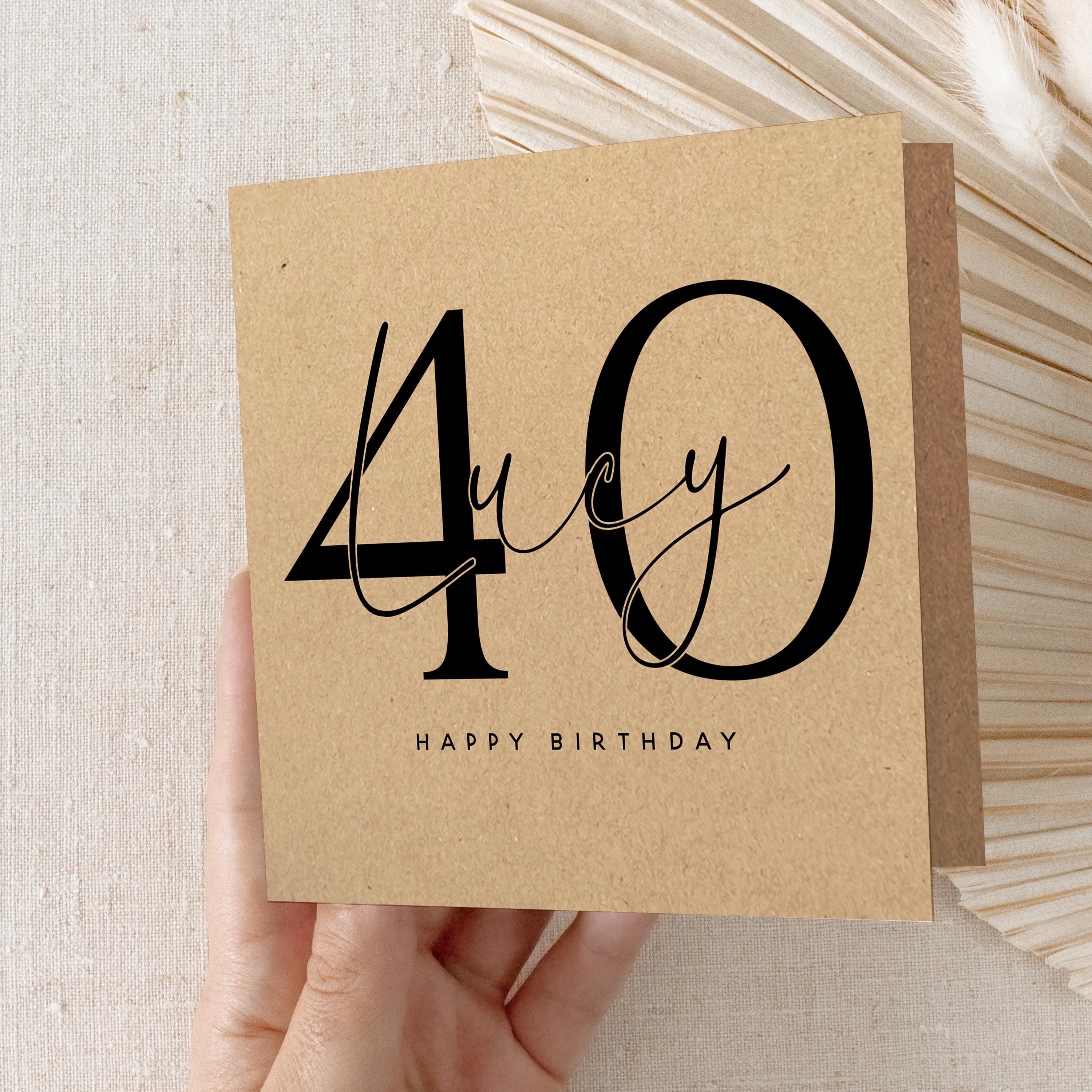 Personalised 40th Birthday Card, Special Milestone Card, Birthday For Daughter, Script & Kraft 40, Forty Minimal-Kraft Envelope