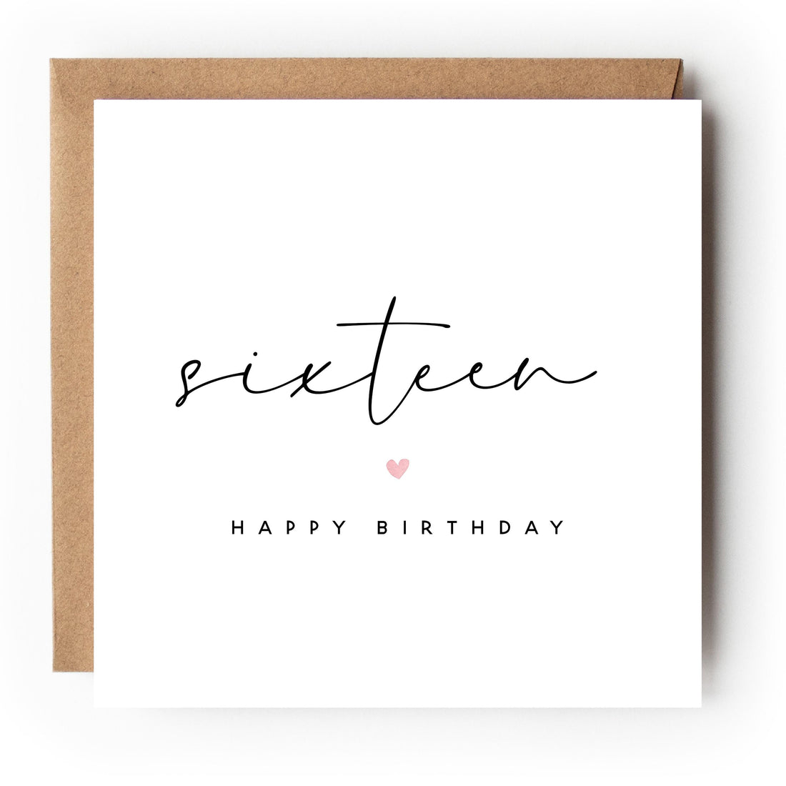 16th Birthday Card, Minimal Script, Special Milestone Birthday, Sixteenth, Daughter, Granddaughter, Sister, Niece Birthday, Kraft Envelope